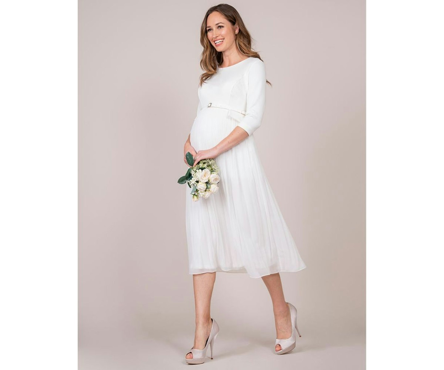 Ivory Floral Embroidered Mesh Maternity Evening Gown