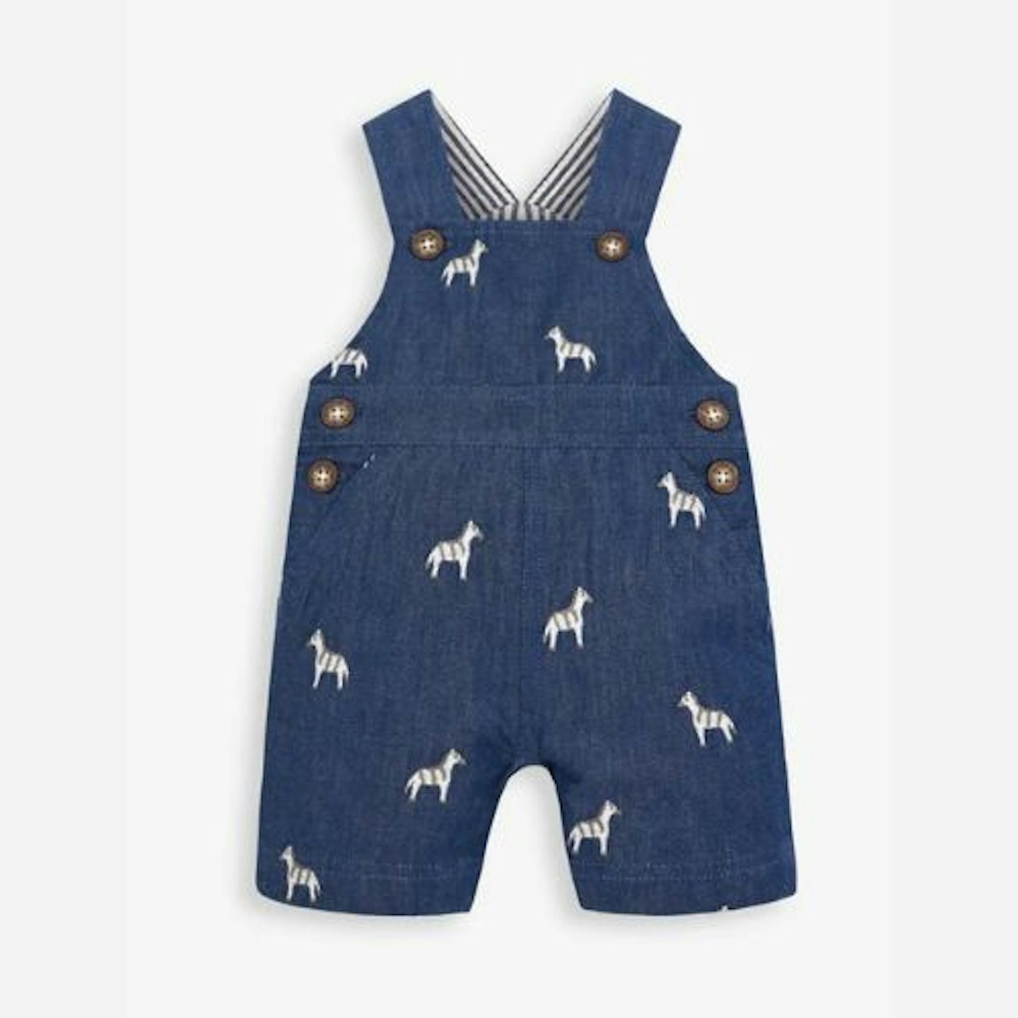 Blue Zebra Embroidered Baby Dungarees