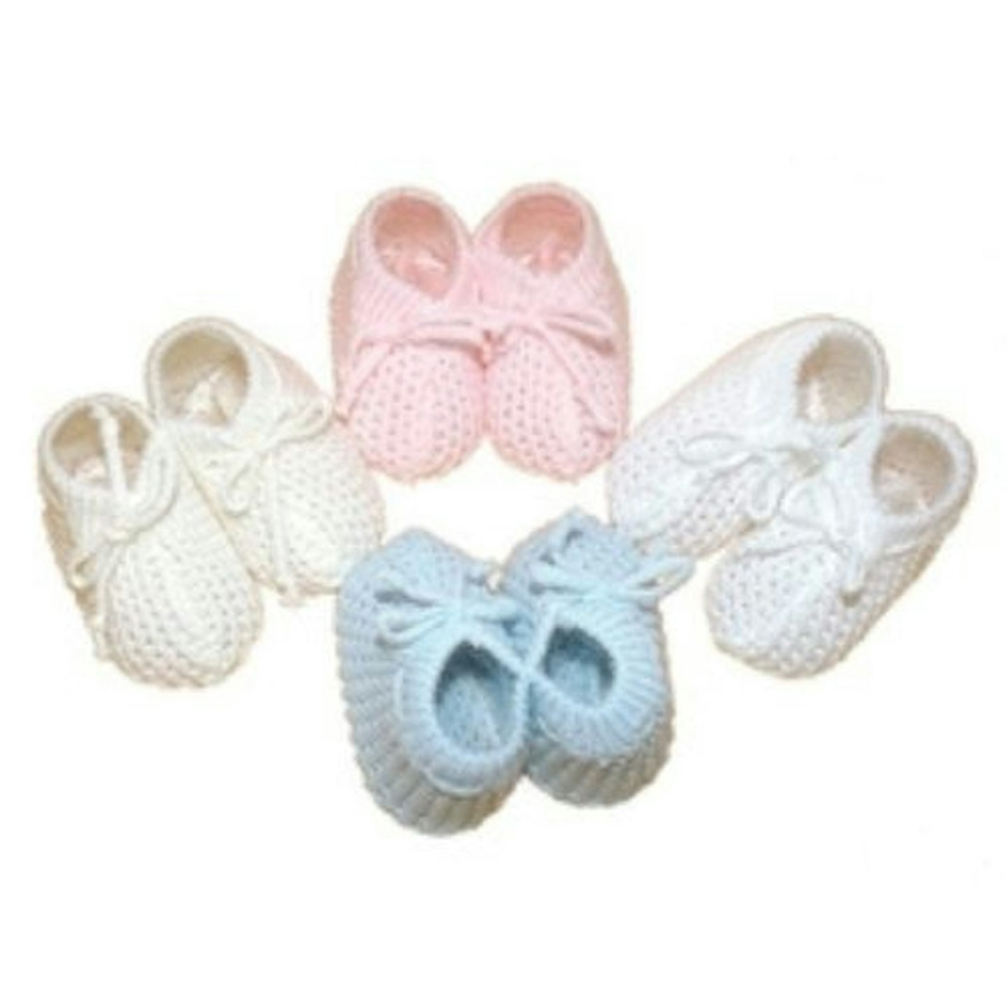 Soft baby shoes premature sizes knitted baby booties WHITE TIES 3-5lb