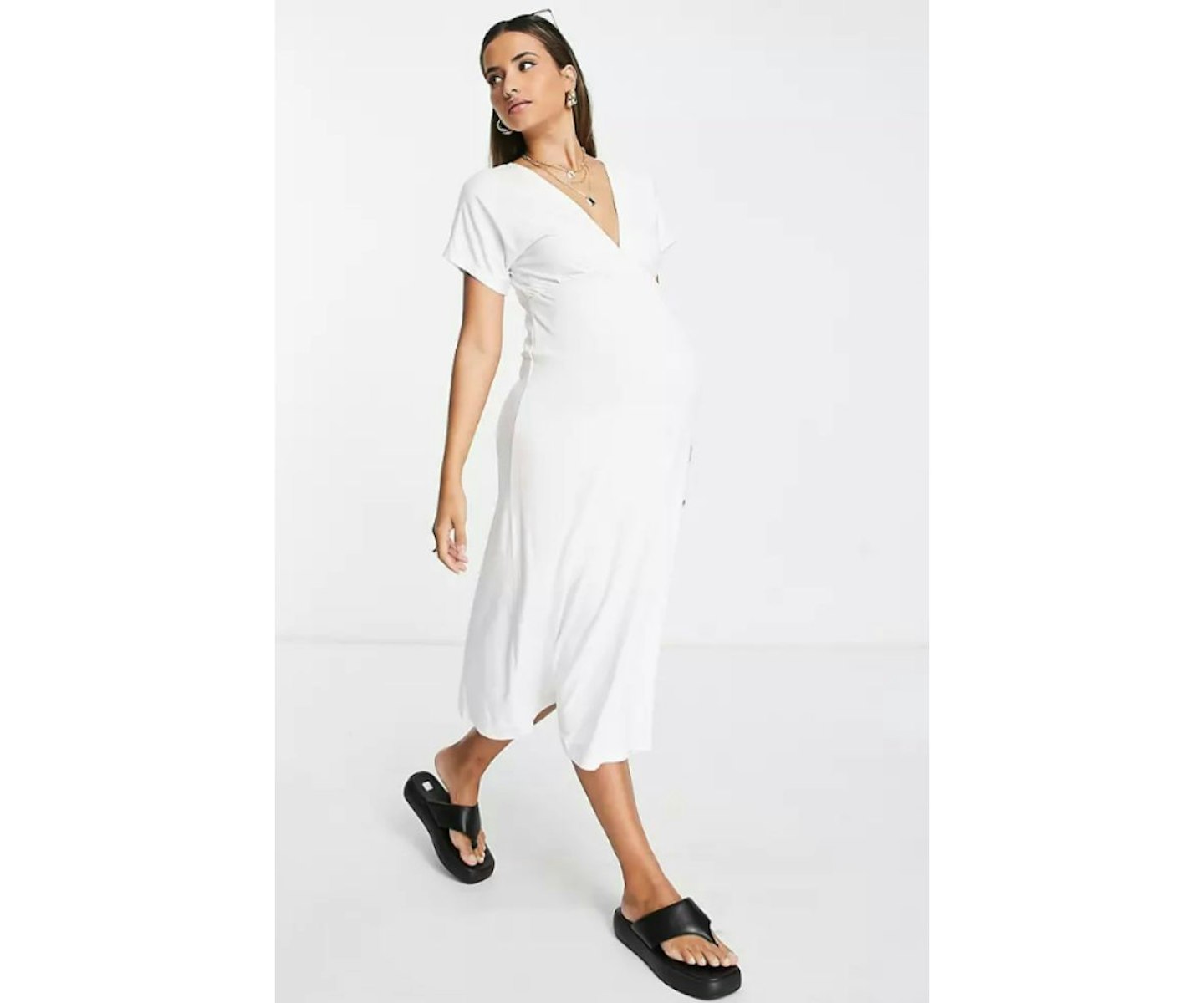 ASOS DESIGN Maternity Waisted Midi Tea Dress in White