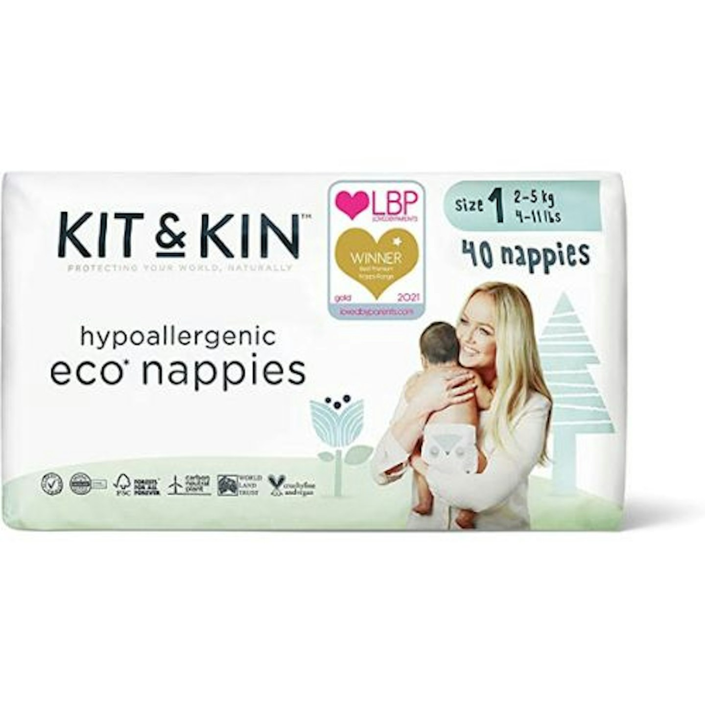 Kit & Kin Eco Nappies Size 1 Hypoallergenic