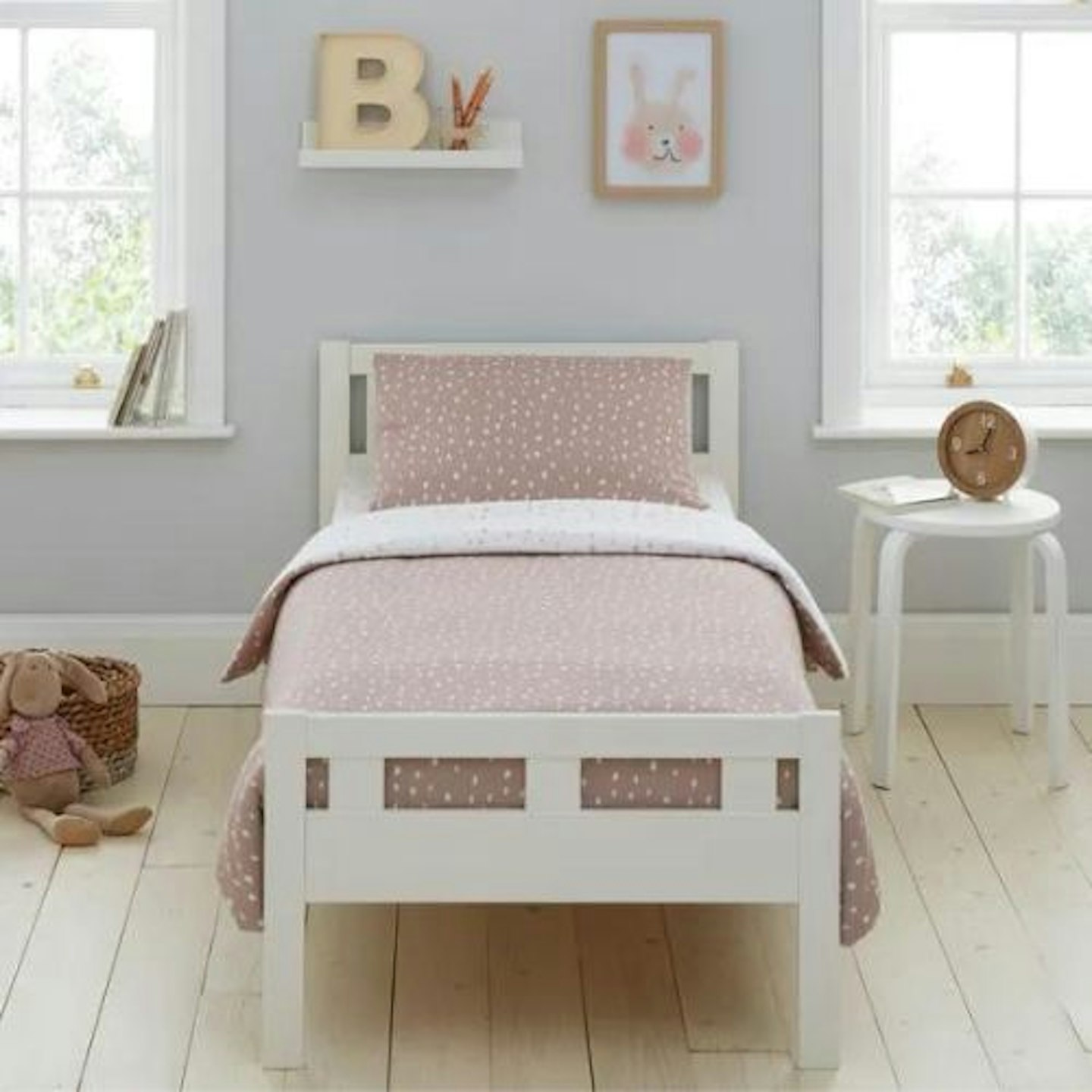Pink Spotted 100% Jersey Cotton Reversible Cot Bed / Toddler Duvet Cover and Pillowcase Set