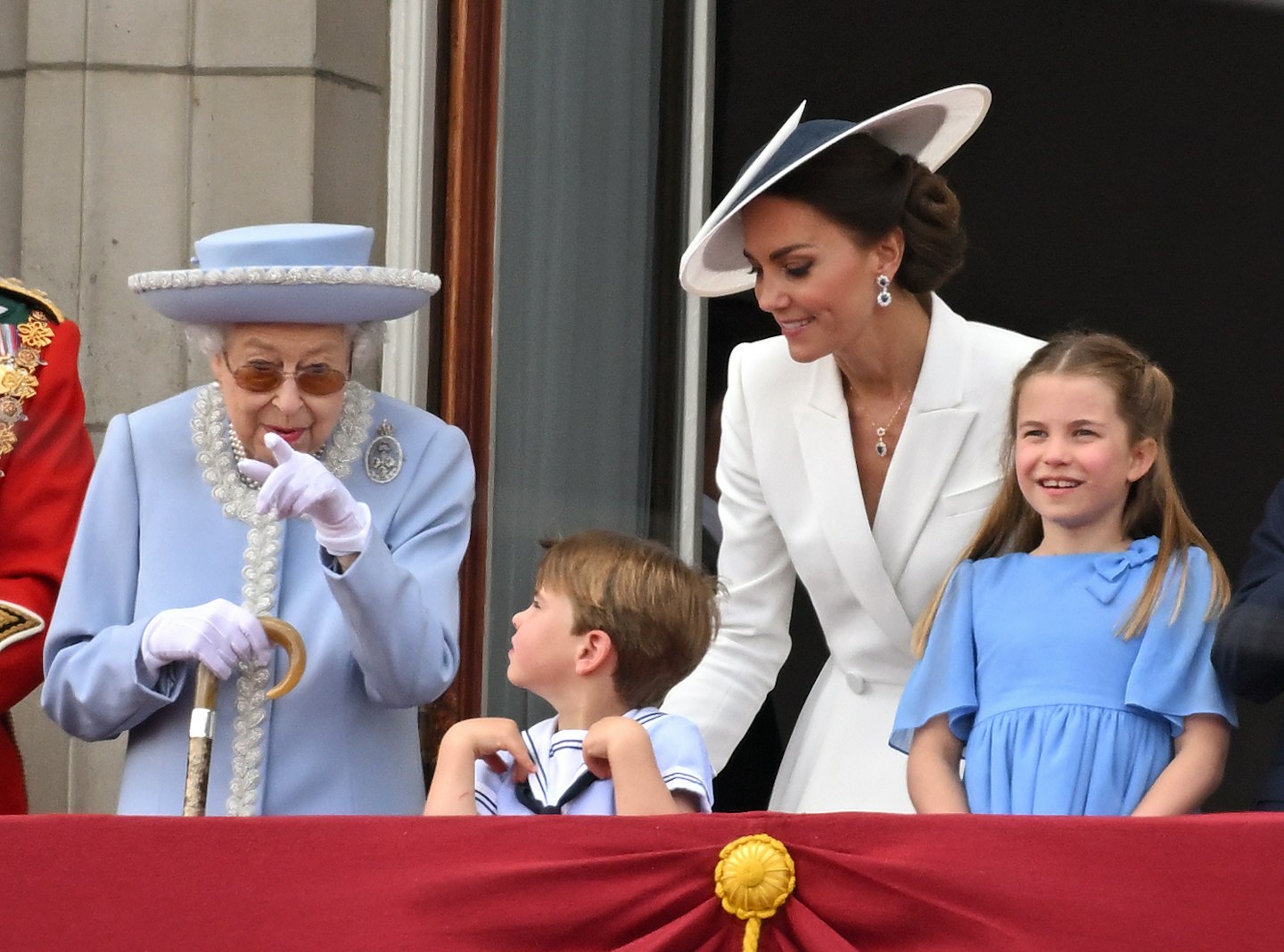 Queen Elizabeth II, Prince Louis, Catherine, Duchess of Cambridge and Princess Charlotte 