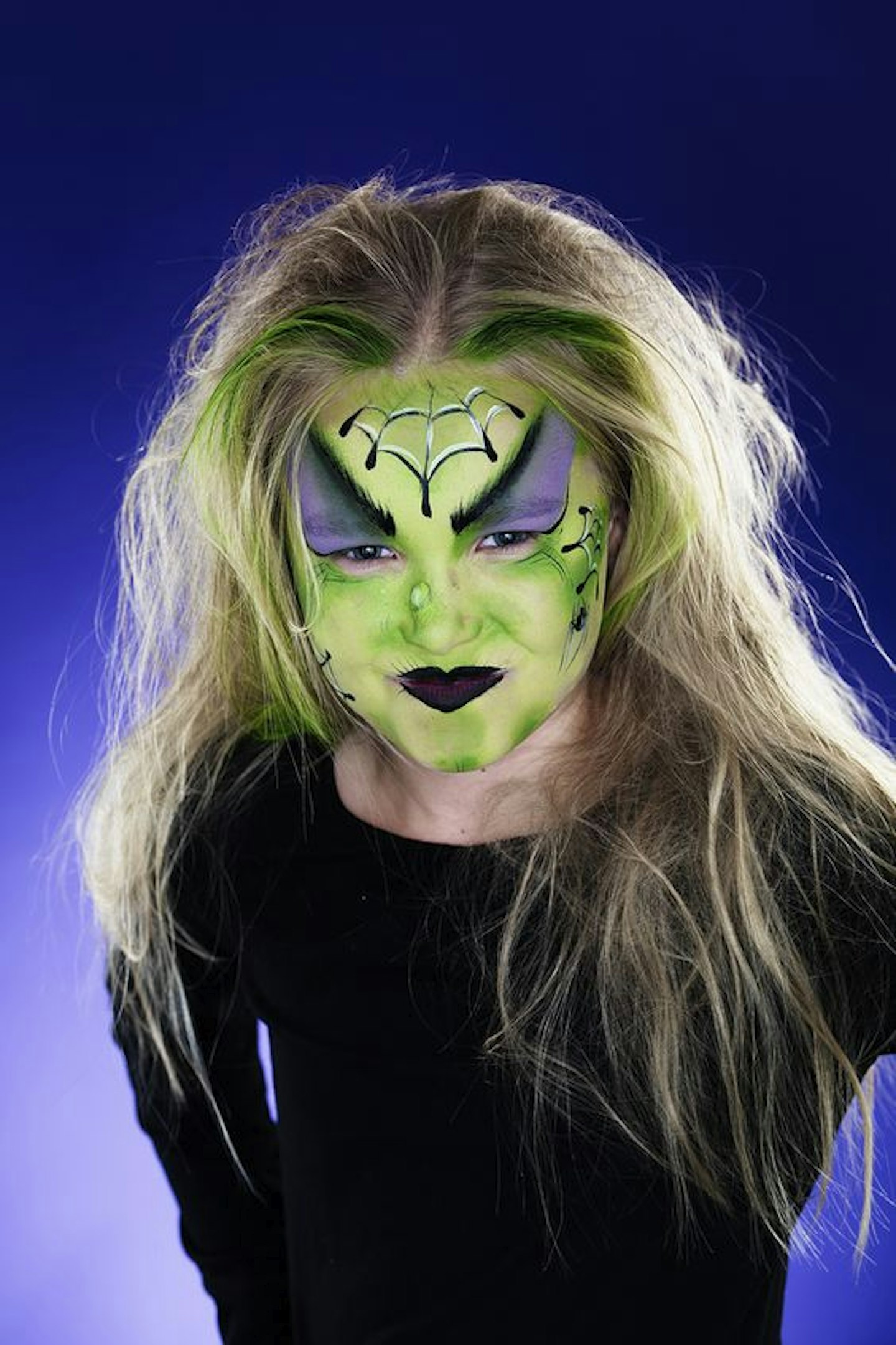 Green Witch Face Paint, Halloween Kids Look