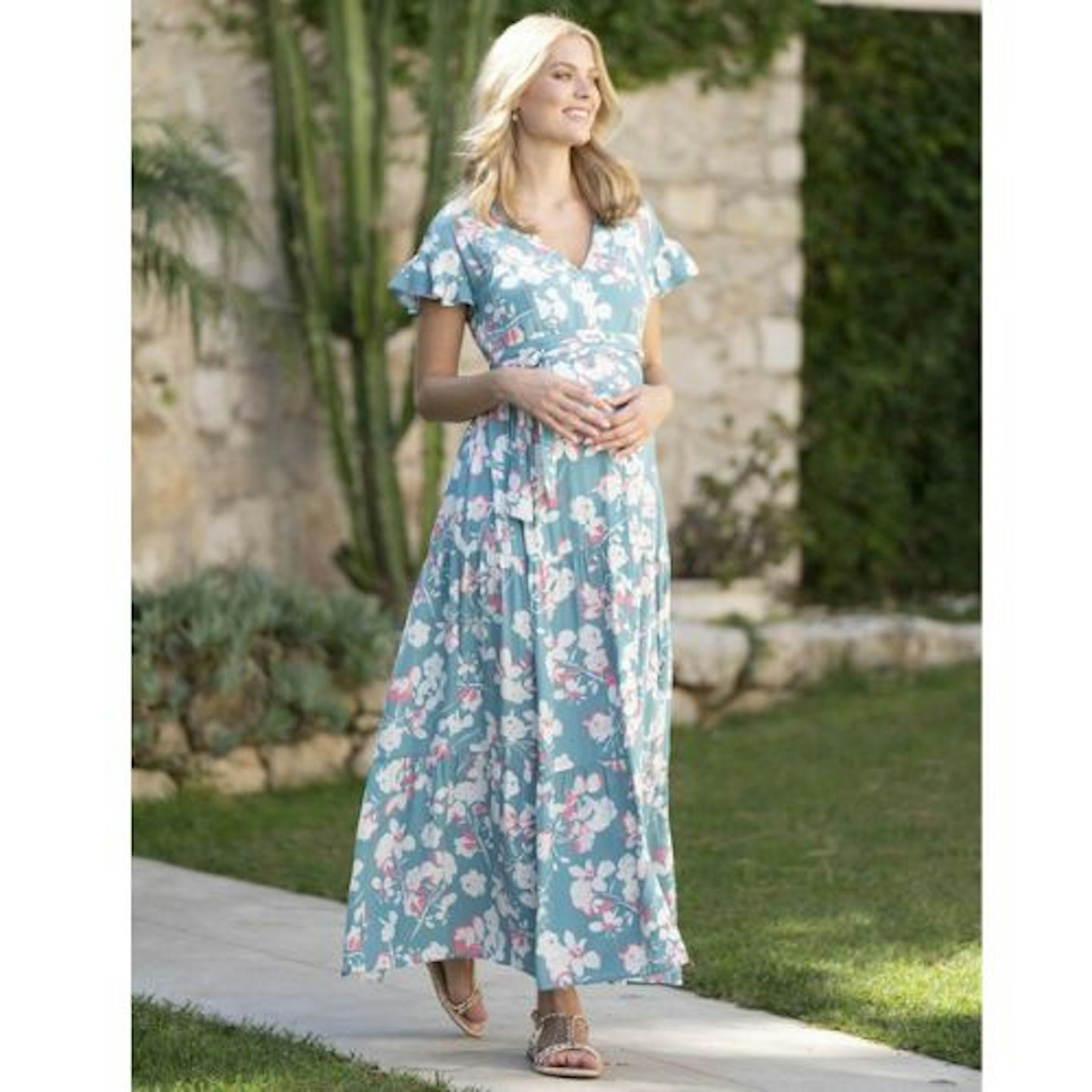 Sage-Avia-Frill-Midi-Maternity-Dress