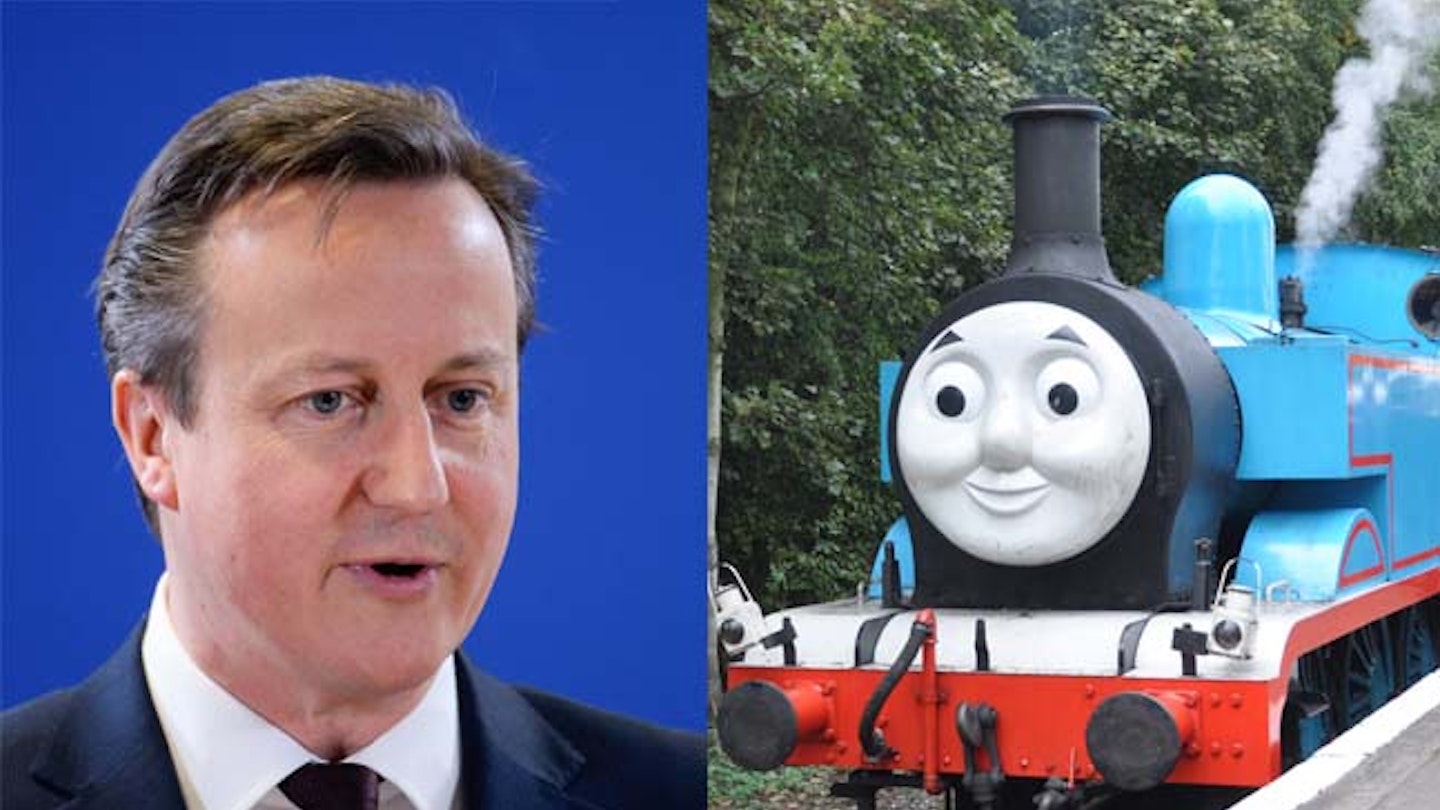 David Cameron thinks he is like Thomas the Tank Engine [Photos: Isopix/REX, Shutterstock]
