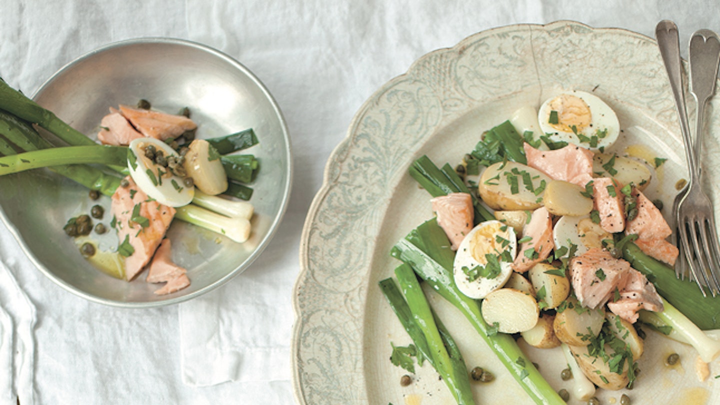 Warm Salad Of Salmon, Baby Leeks, Parsley And Capers Recipe