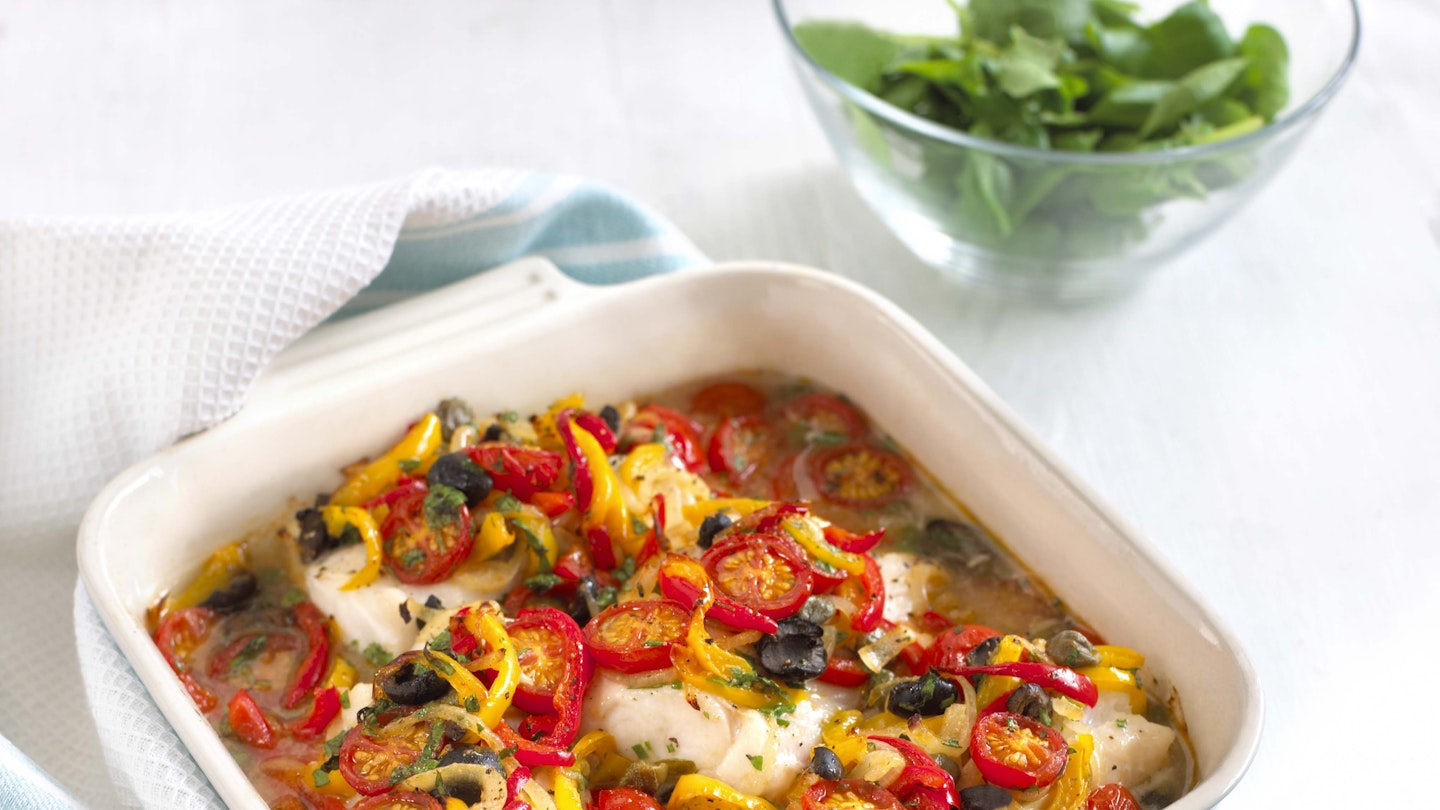 Liven up white fish with black olives, tomatoes, peppers and lemon juice in this all-in-one bake. For the recipe, click <a title="recipe" href="http://www.motherandbaby.com/2014/06/mediterranean-baked-fish" target="_blank">here</a>.
