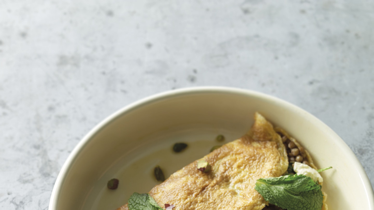 Feta, Mint, Lentil And Pistachio Omelettes Recipe