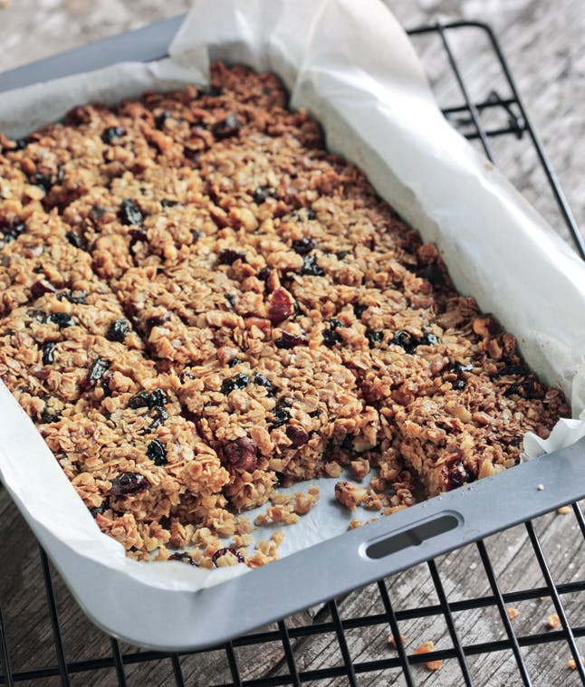 Homemade fruit and nut flapjack squares