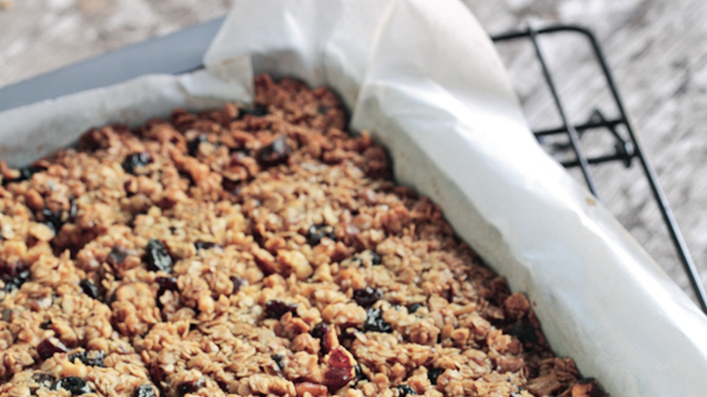 Homemade fruit and nut flapjack squares