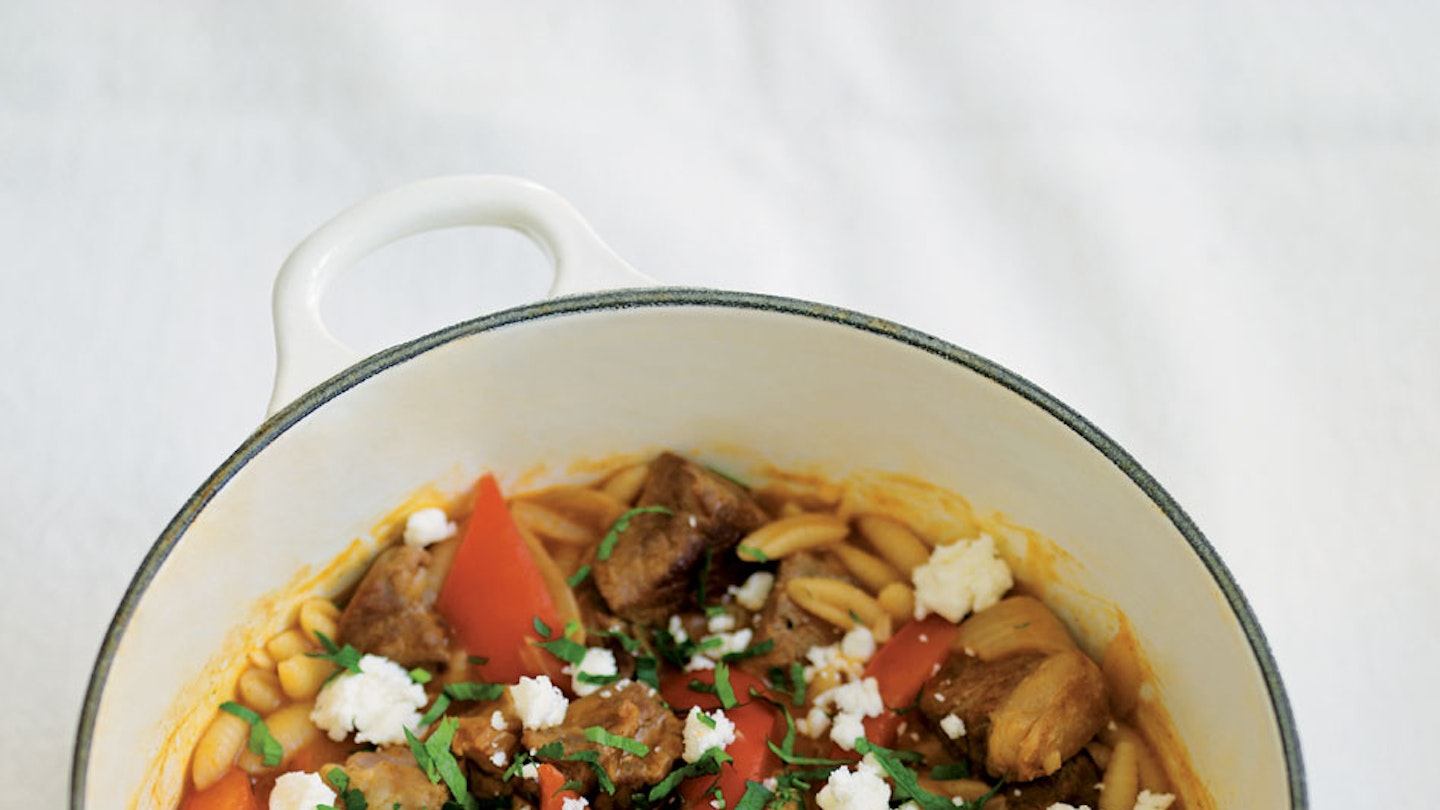 Lamb Stew with Feta and Pasta
