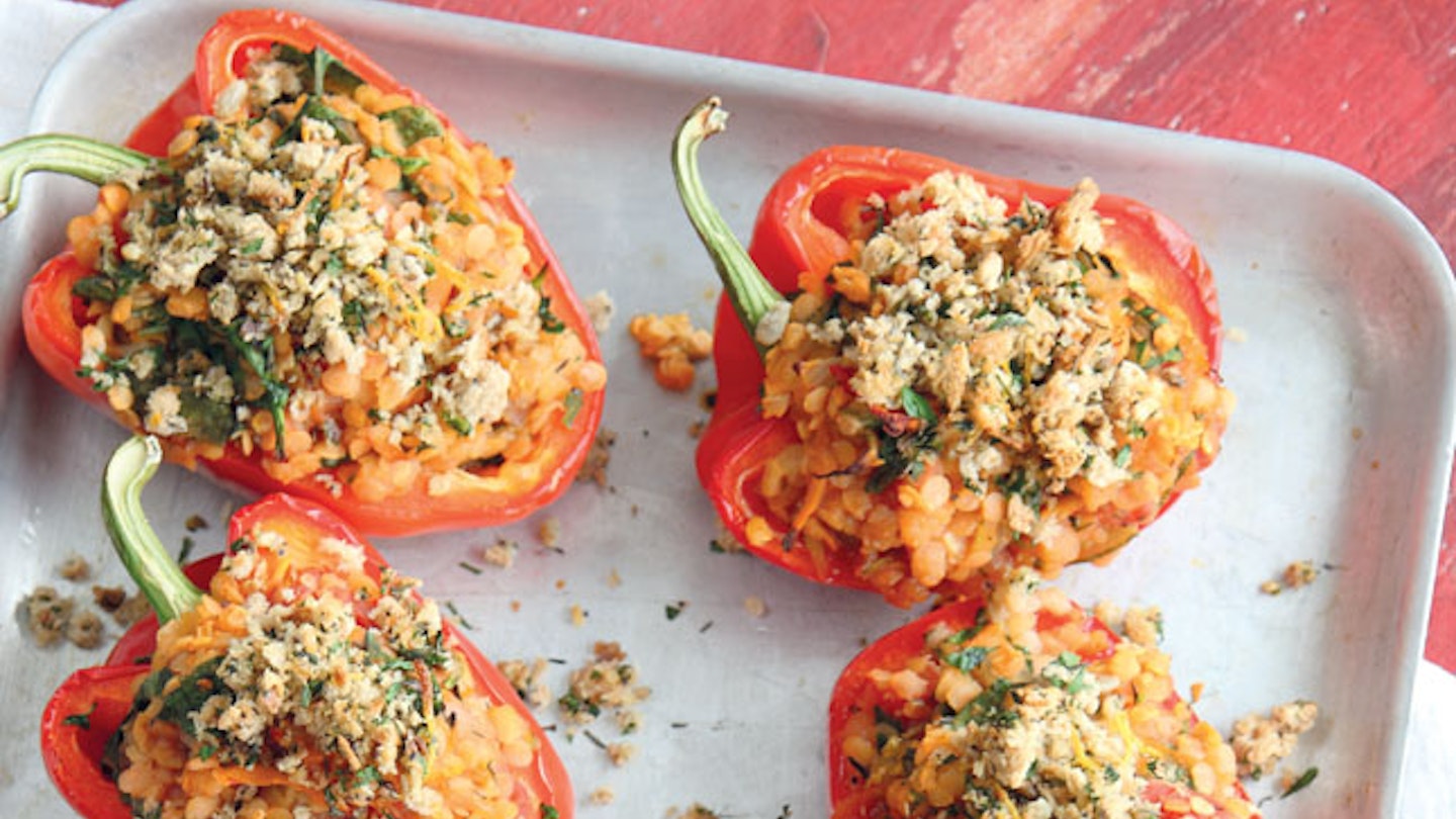 Lentils are a great, cheap go-to for healthy protein and fibre – cut this up so your toddler can handle the pieces easily. For the recipe, click <a title="recipe" href="http://www.motherandbaby.com/2014/02/lentil-stuffed-peppers#.U9irJaj0r9A" target="_