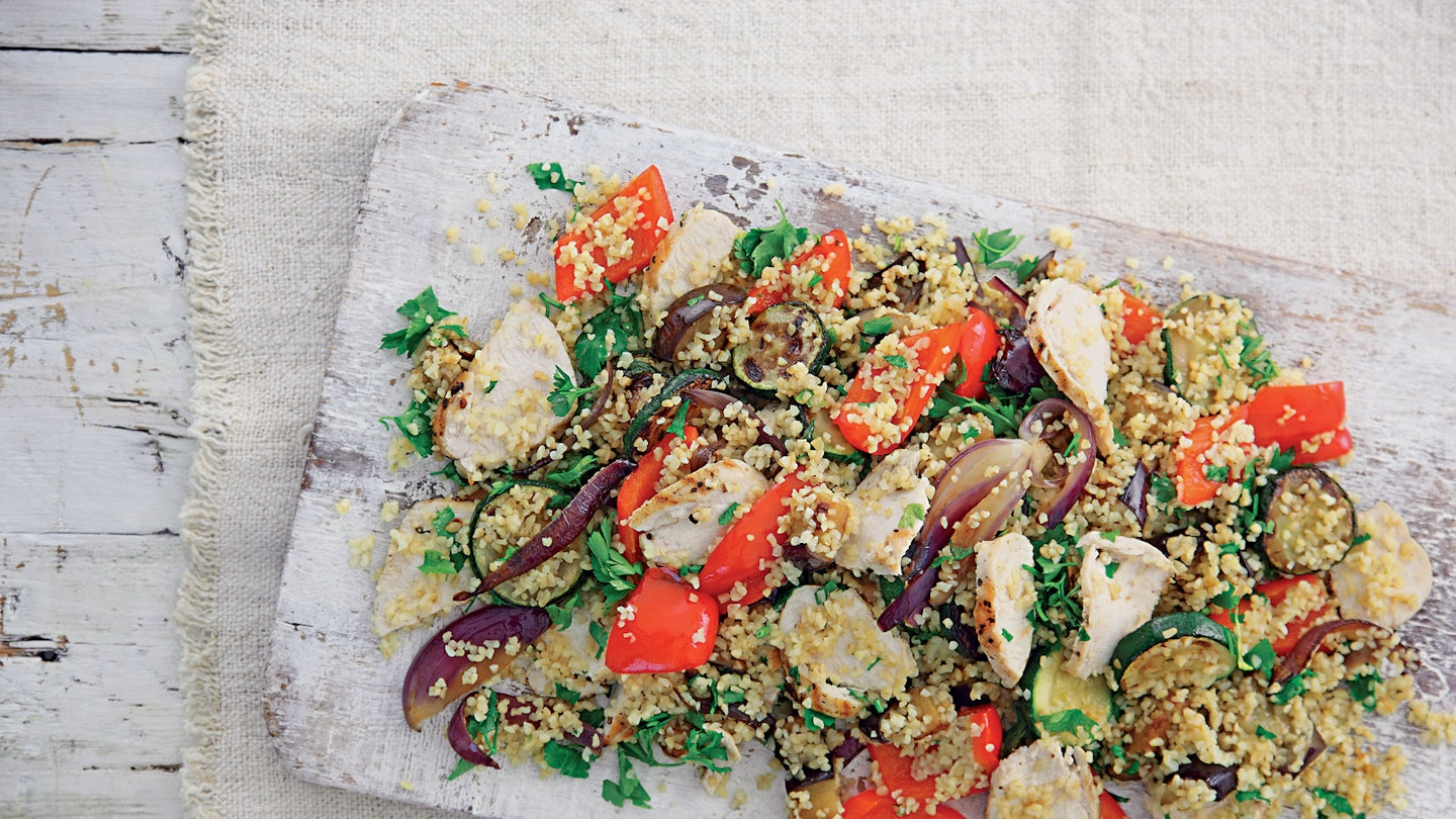 Nutritious bulgar wheat is full of fibre and a good alternative to potatoes or rice that can send your energy levels fluctuating. For the recipe, click <a title="recipe" href="http://www.motherandbaby.com/2013/10/warm-chicken-med-veg-and-bulgar-wheat-s