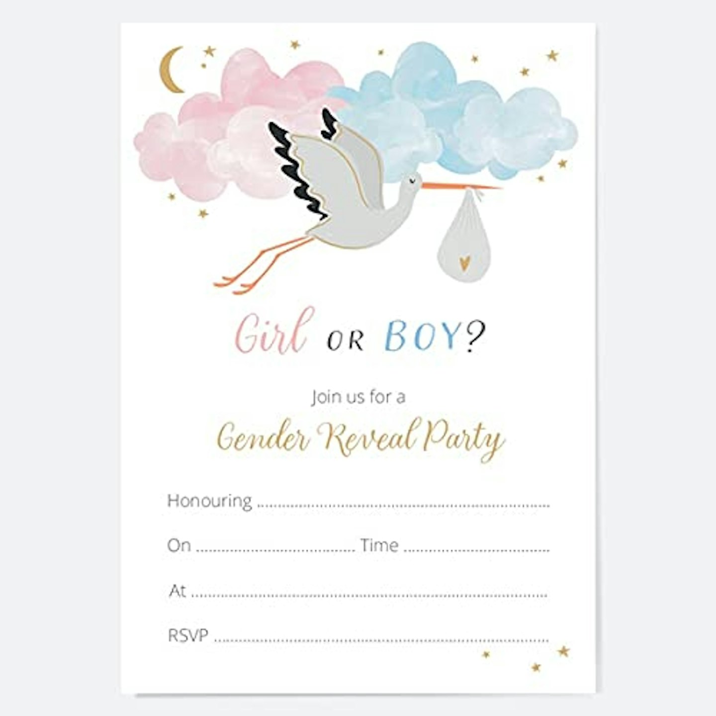 Cloud and Stork Gender Reveal Party Invitations 