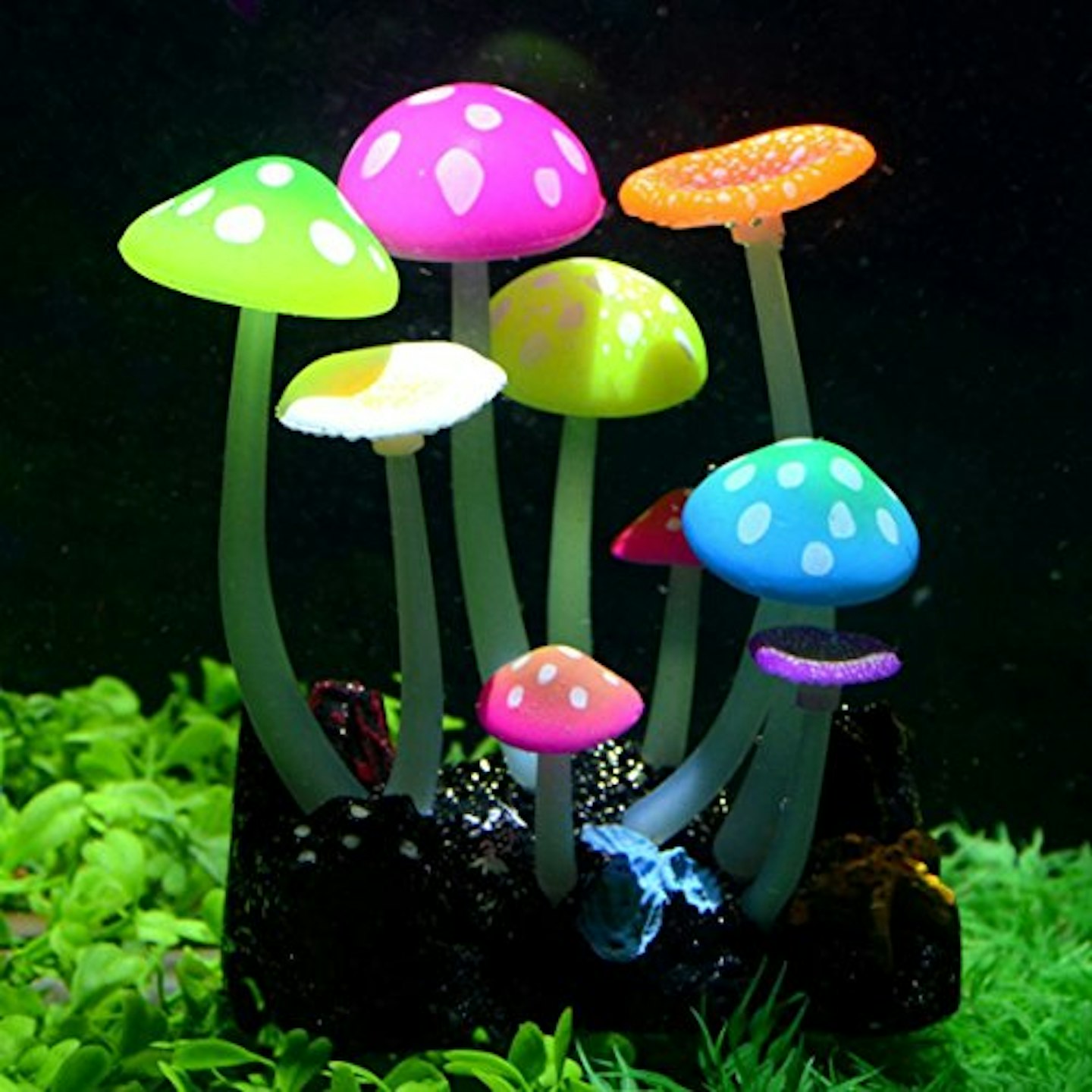 Uniclife Glowing Effect Artificial Mushroom Aquarium Plant Decor 