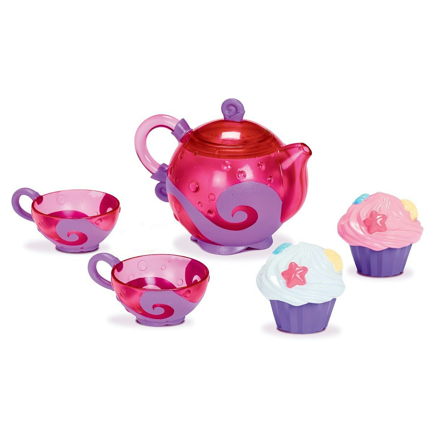 child's tea set with plastic cup cakes