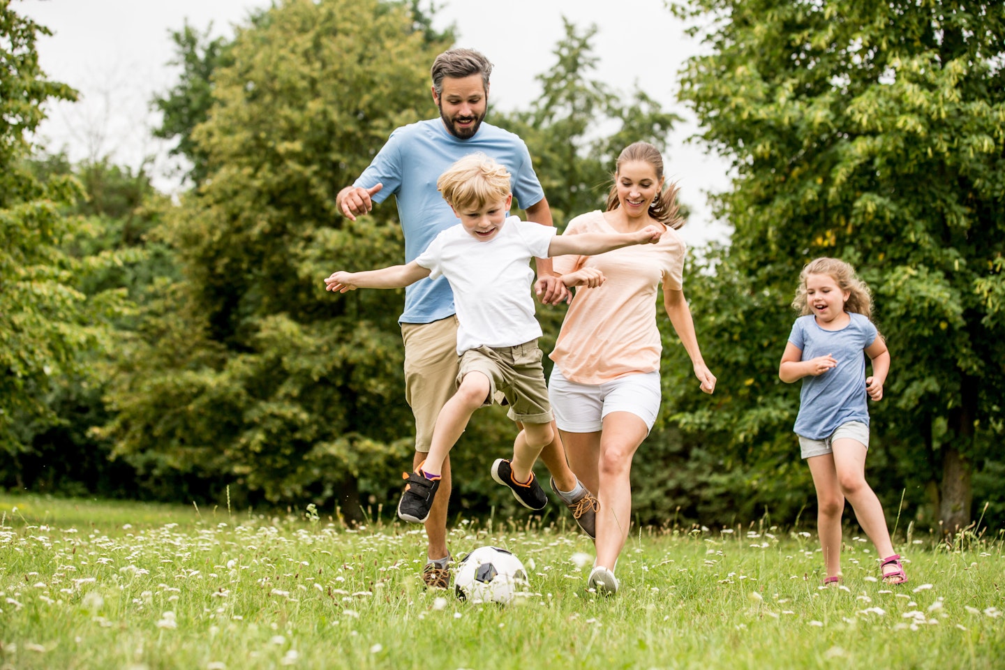 A family being active together and spending time enjoying the outside.