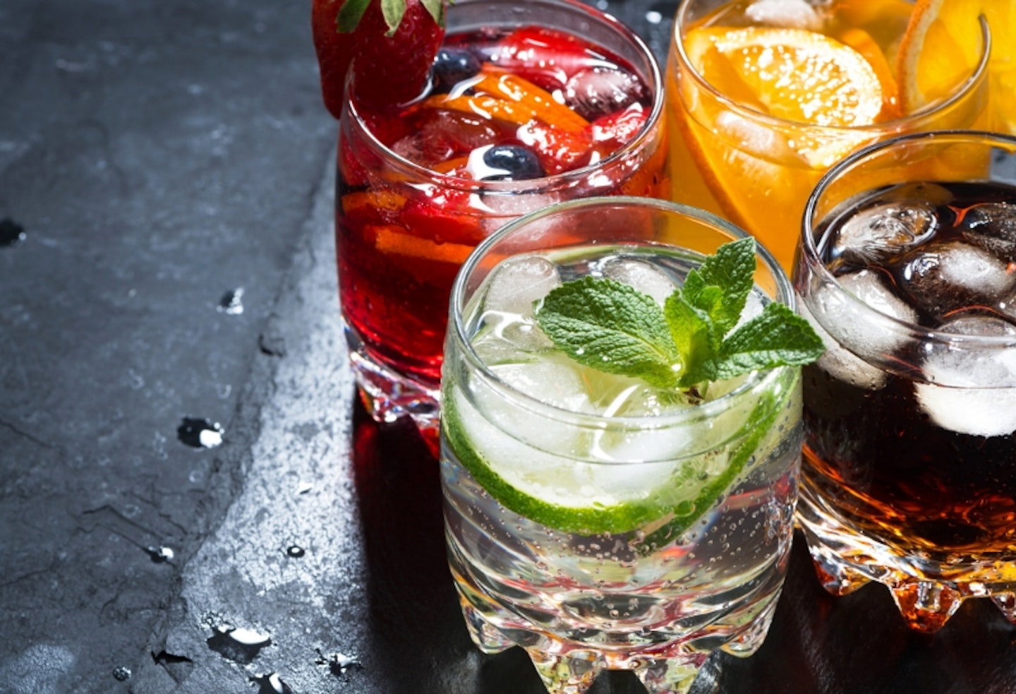 a selection of four glasses of alcohol free cocktails