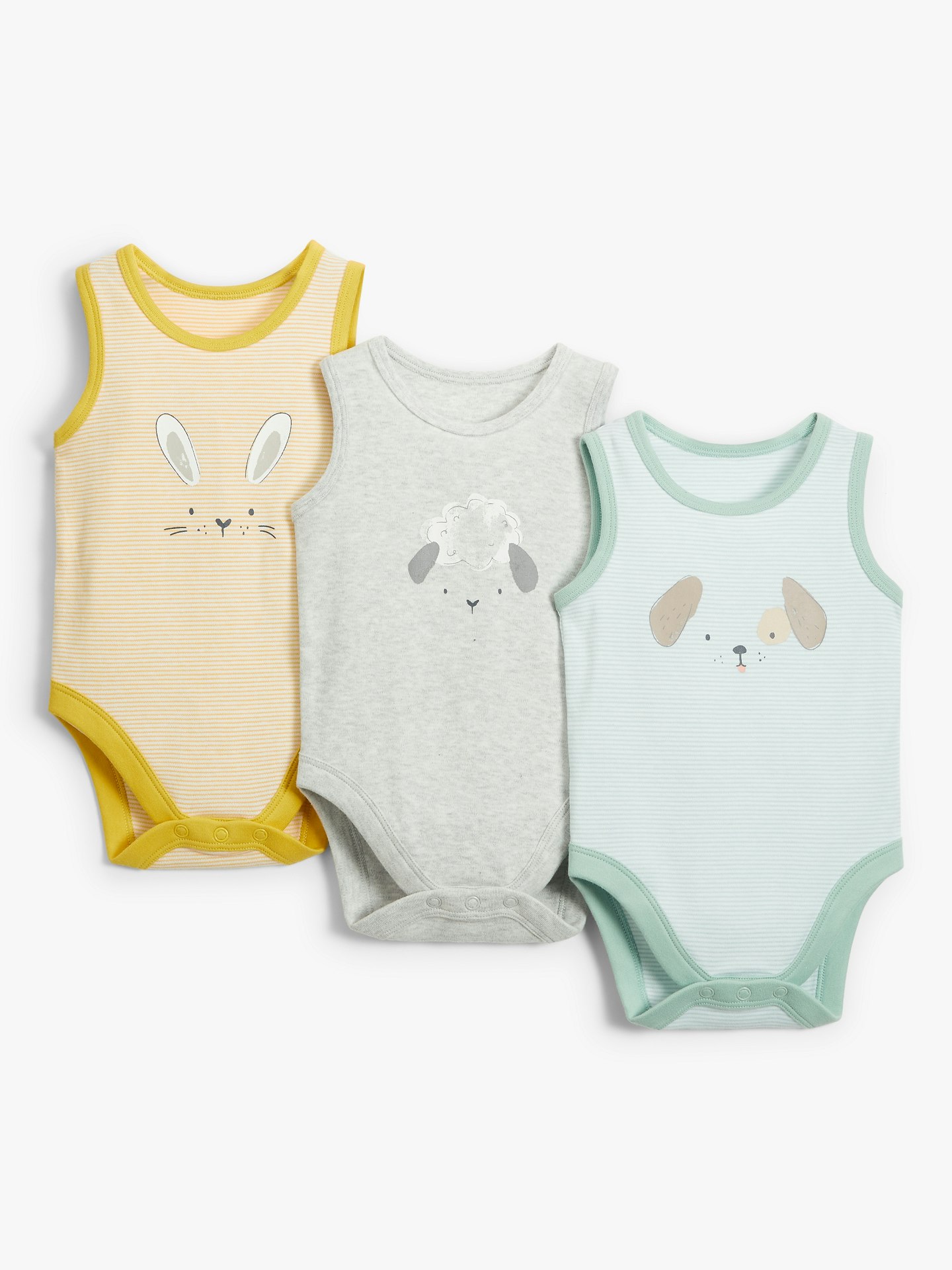 ANYDAY John Lewis u0026amp; Partners Baby Organic Cotton Animal Faces Sleeveless Bodysuit