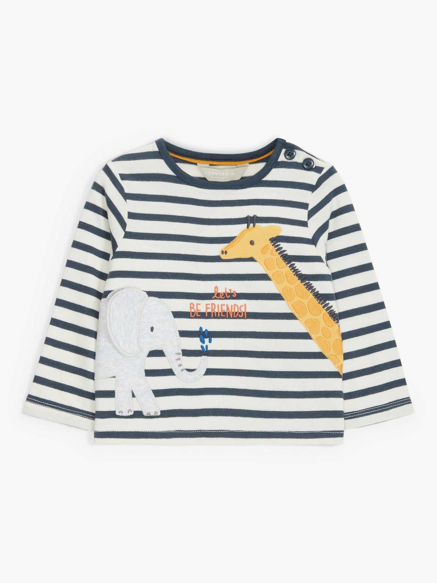 ANYDAY John Lewis u0026amp; Partners Baby Organic Cotton Elephant Giraffe Stripe Top