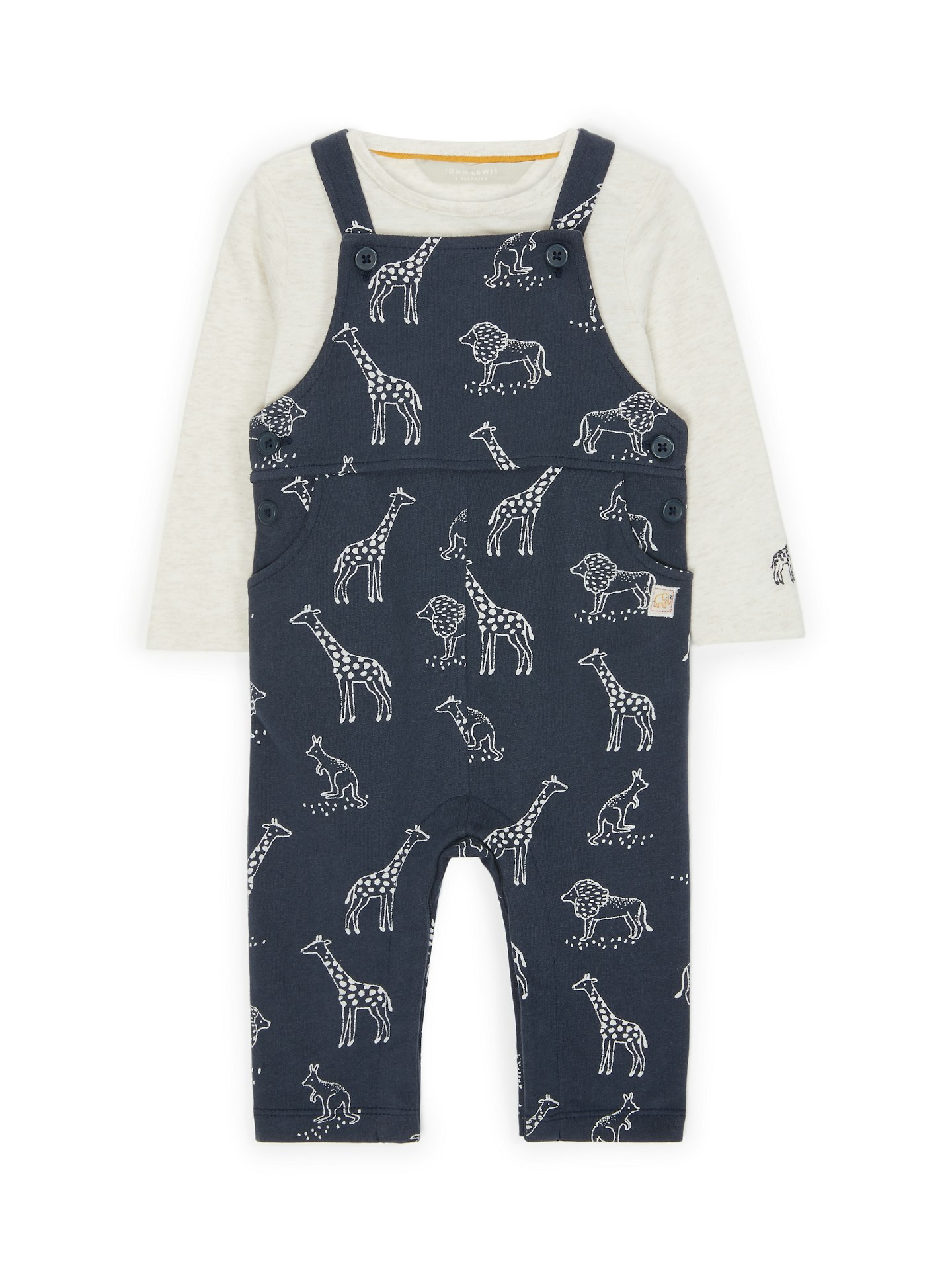 ANYDAY John Lewis u0026amp; Partners Baby Organic Cotton Giraffe Print Dungaree Set