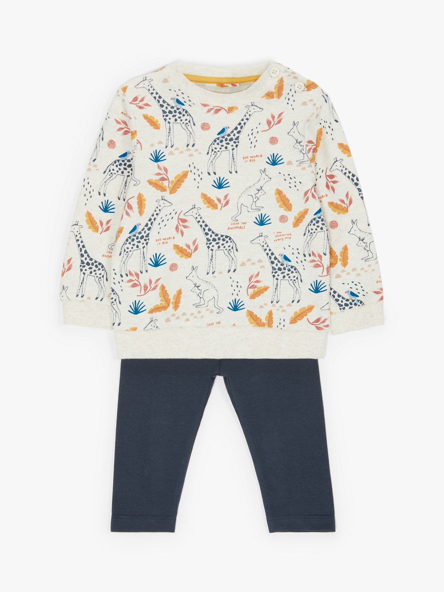 ANYDAY John Lewis u0026amp; Partners Baby Organic Cotton Giraffe Top and Leggings Set