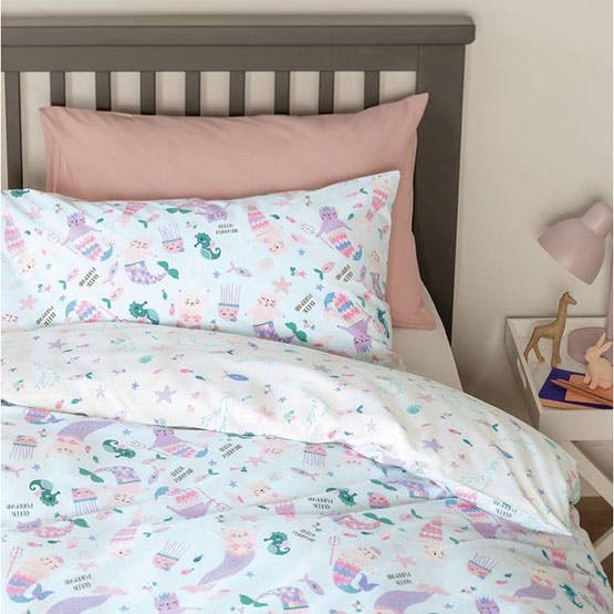 Blue 28 x 55 x 6 inches Machine Washable Pink and Purple Riva Paoletti Kids Mermaid Toddler Fitted Sheet PolyCotton Elasticated Edges Fish Scale Print 70 x 140 x 15cm 