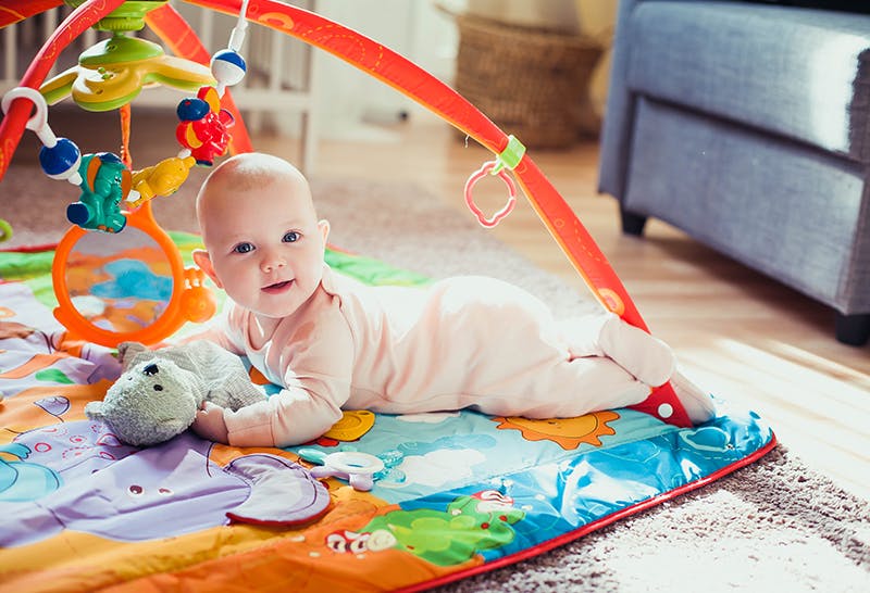 Cognitive Early Development Playmats Larger Visual Large Washable Baby Gym Activity Center with Sunshine Play Mat Non Slip Mat Hearing Touch 6 Toys for Infant & Toddler 