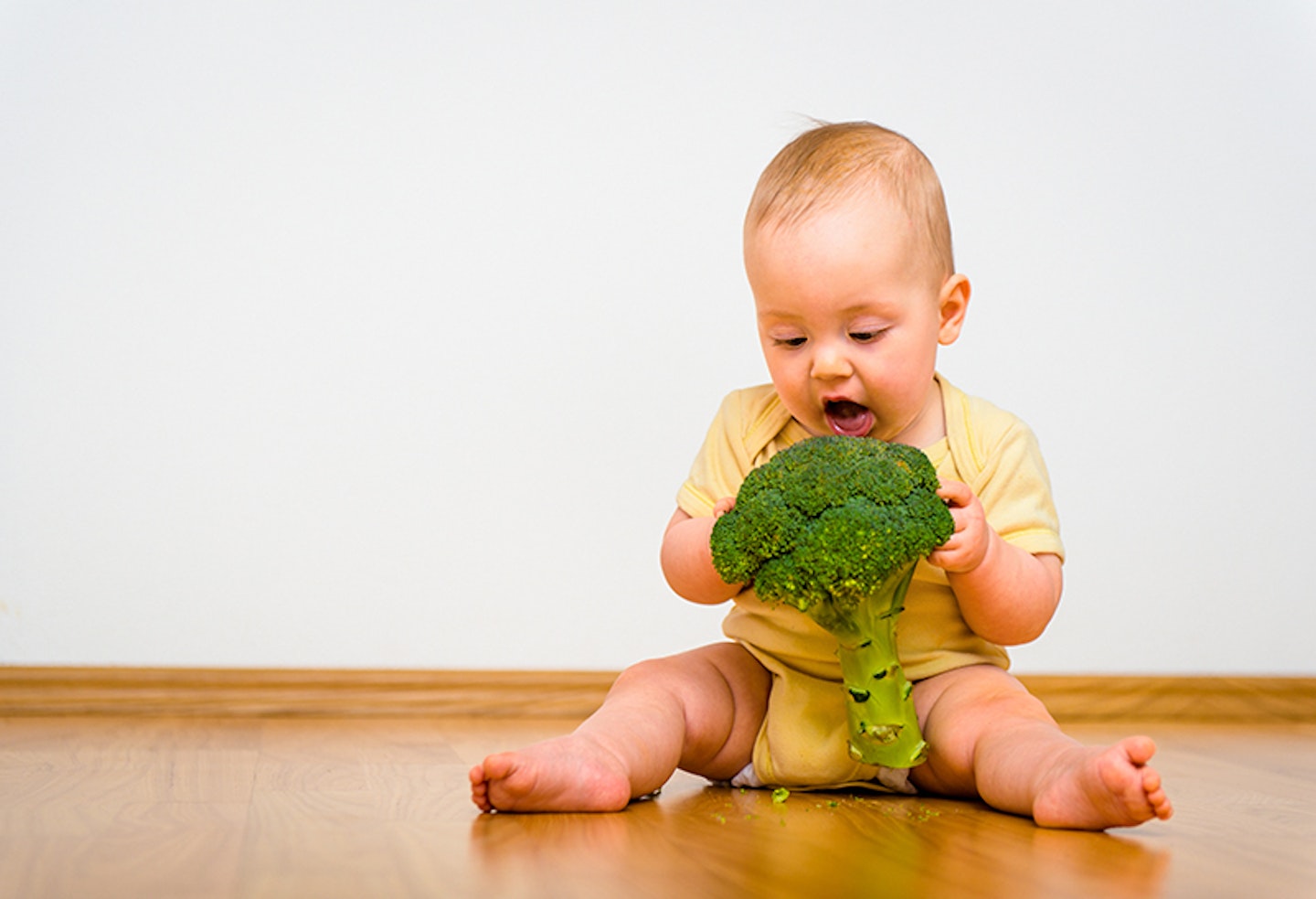 baby with broccoli - First foods: veg-led weaning