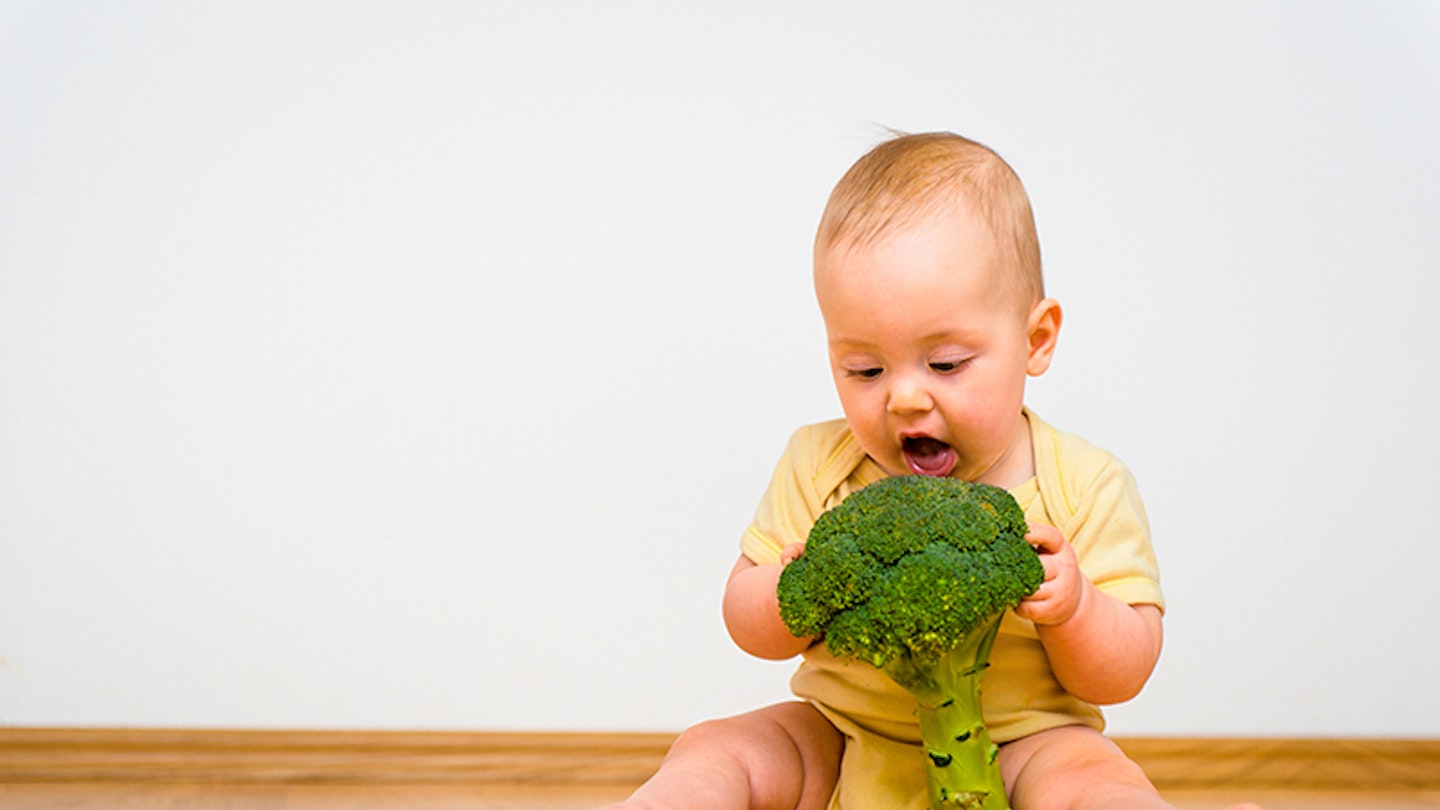 baby with broccoli - First foods: veg-led weaning