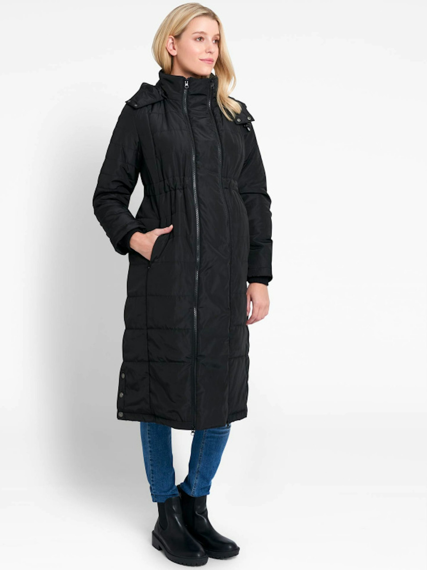 Black 2-in-1 Longline Maternity puffer coat