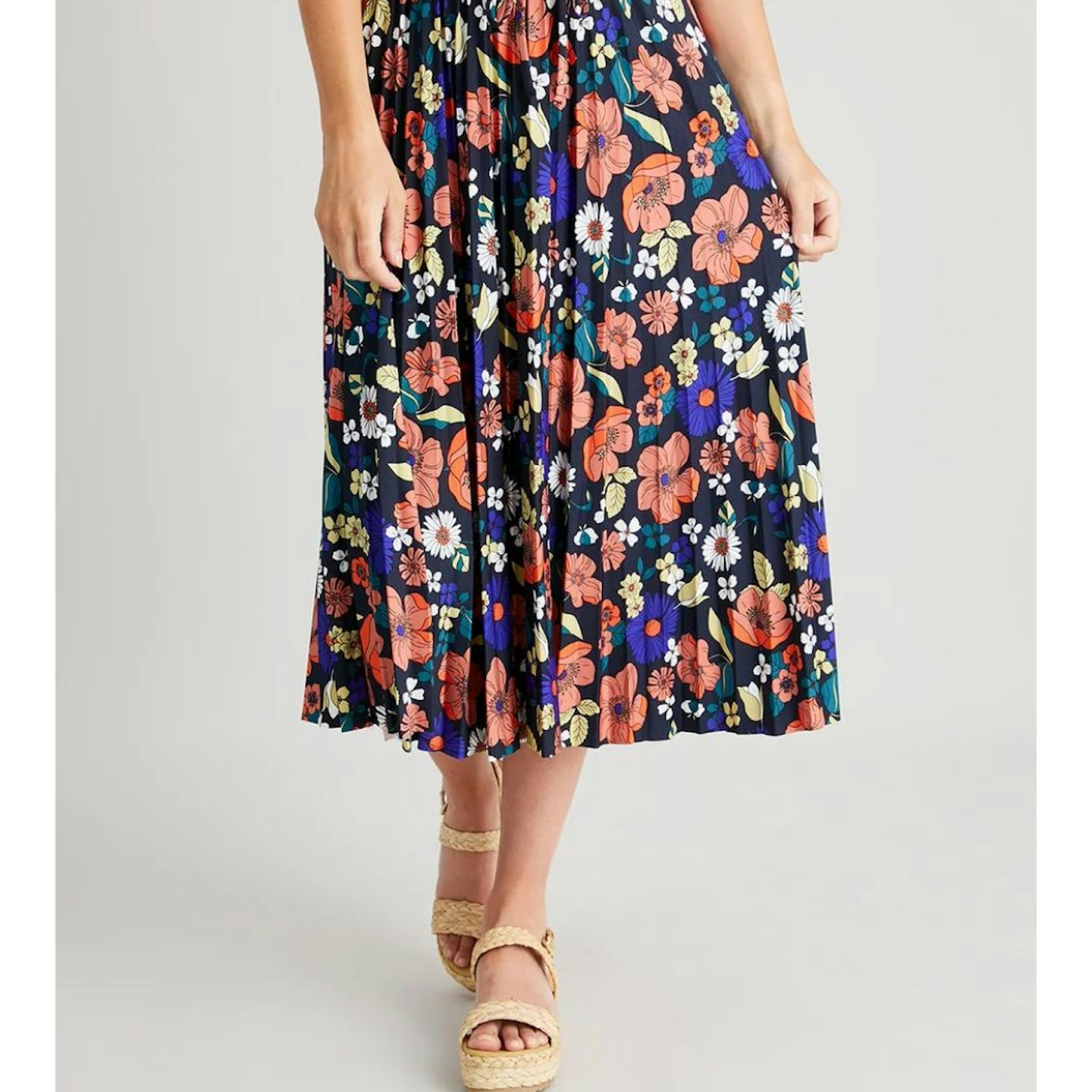 Blossom Print Pleated Jersey Midi Skirt