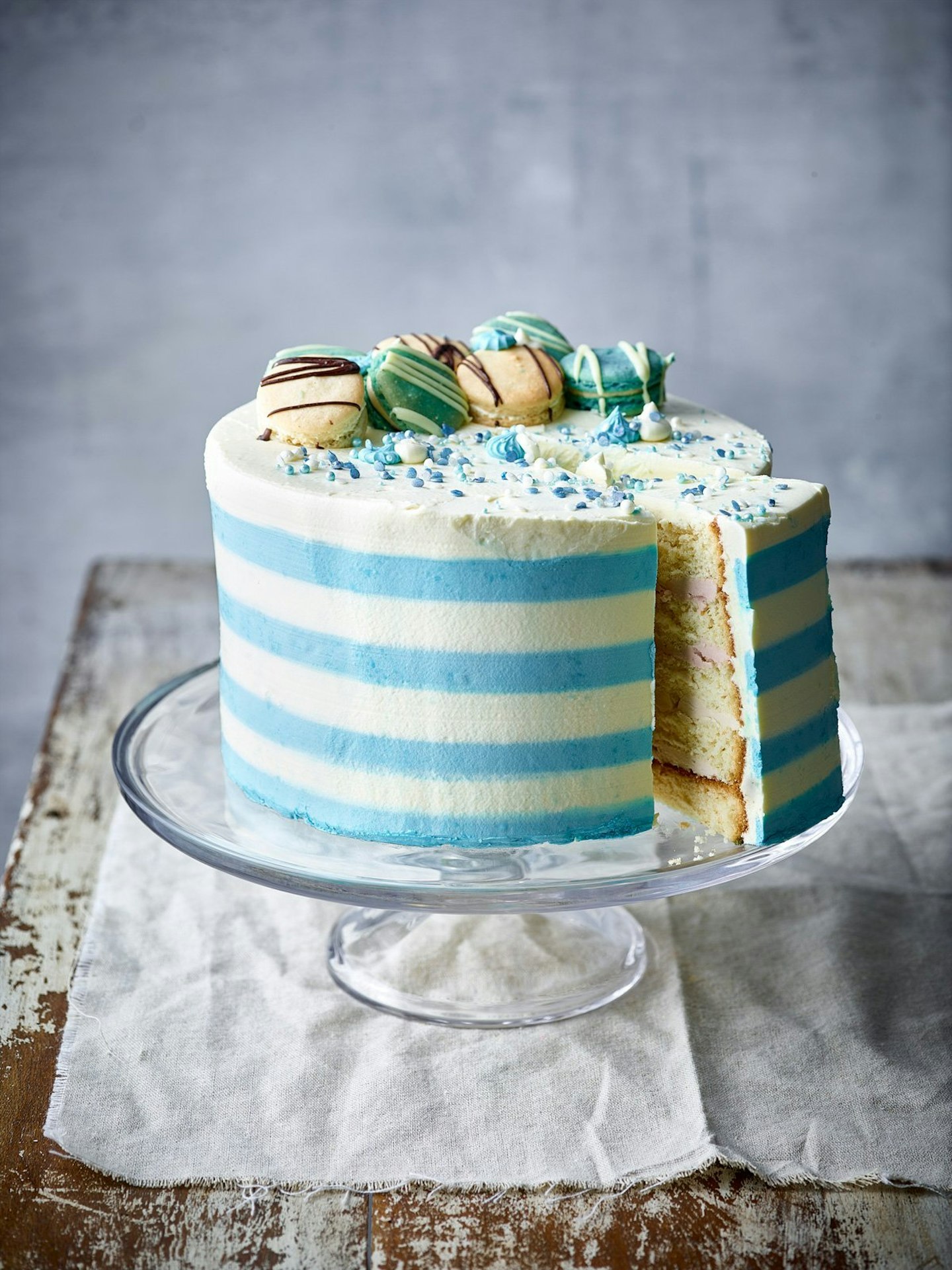 Patisserie Valerie Blue Candy Striped Gateau