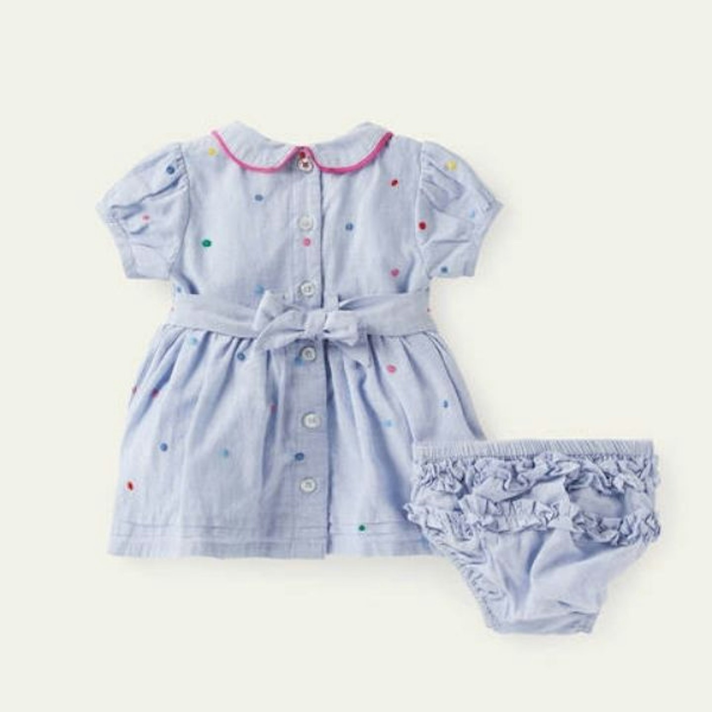 Mini Boden Baby Embroidered Spot Dress, Blue