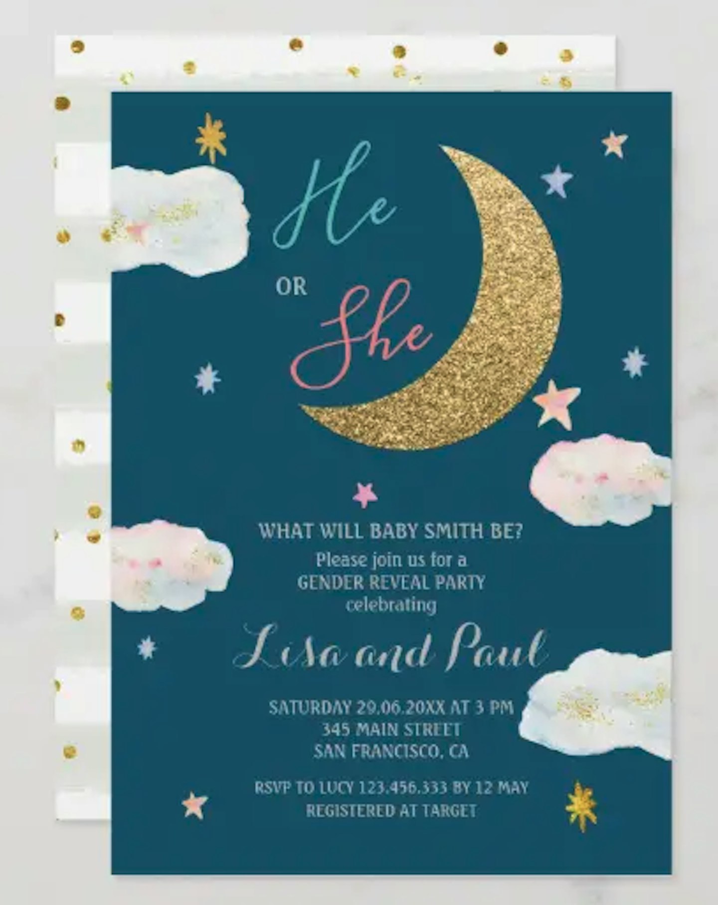 Blue Gold Moon invitation