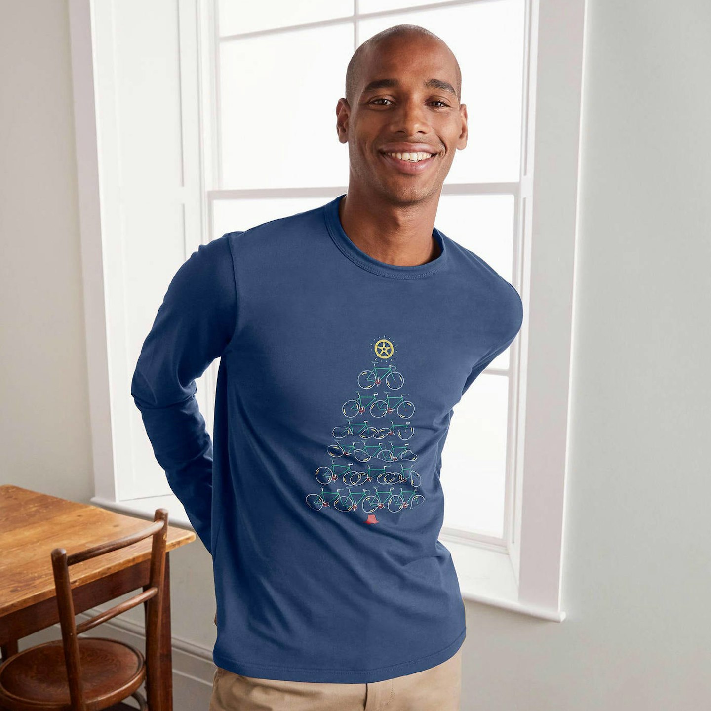 Long Sleeve Graphic T-Shirt - Cadet Blue Festive Bikes