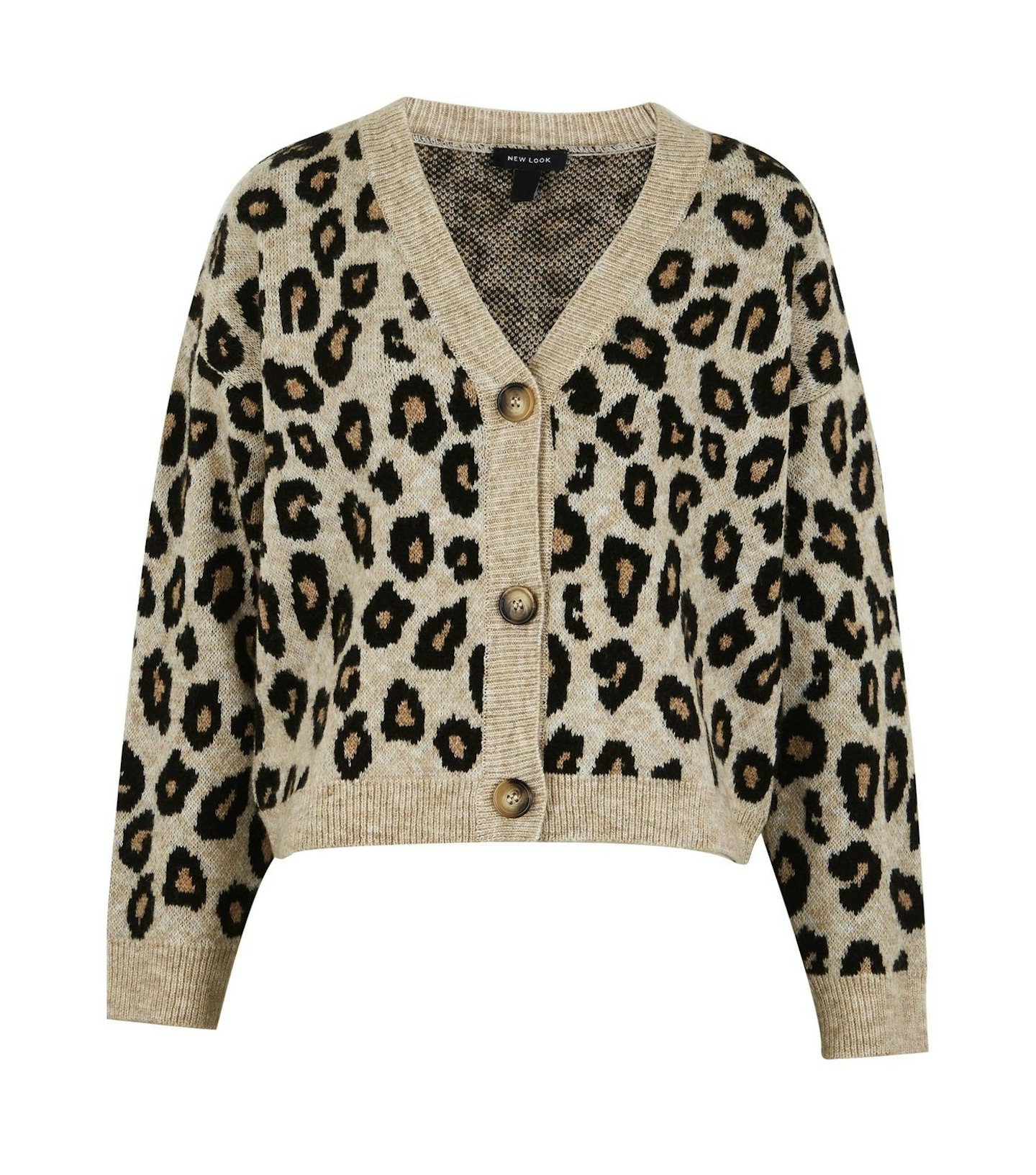 Camel Leopard Print Button Up Boxy Cardigan