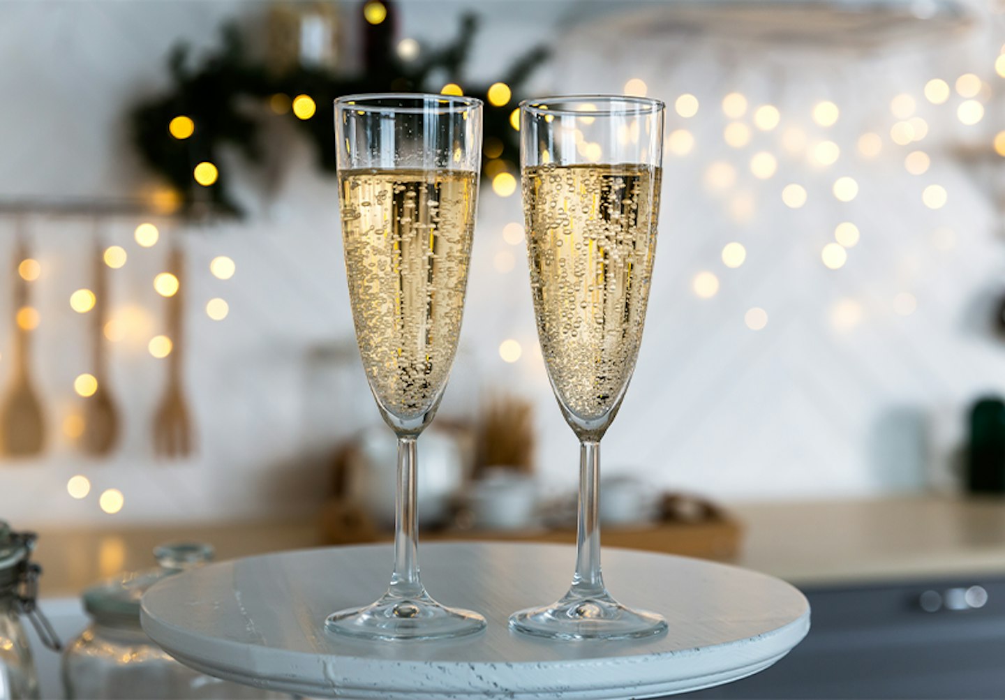 Two glasses of champagne or Prosecco in flutes