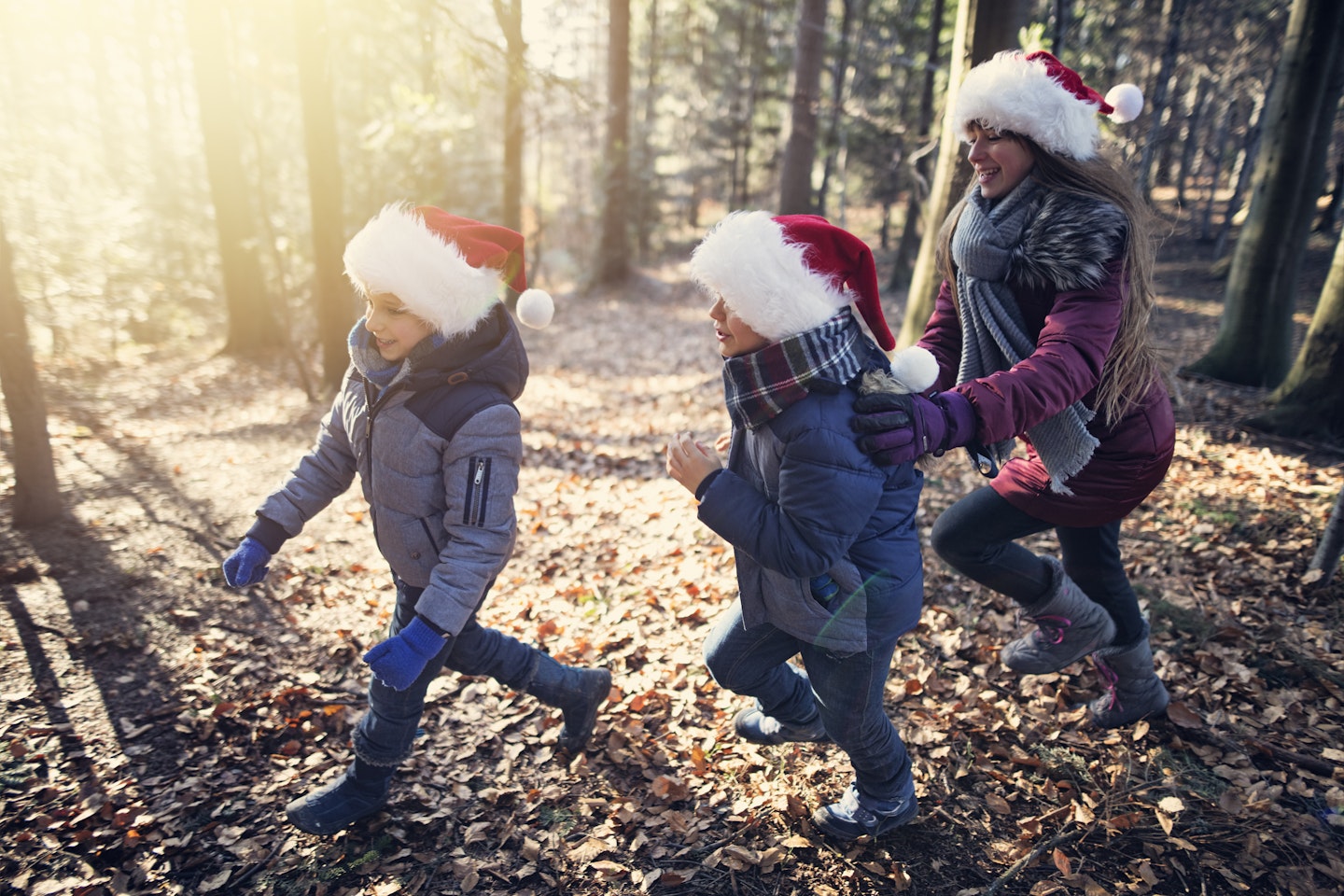 Family taking a Christmas walk