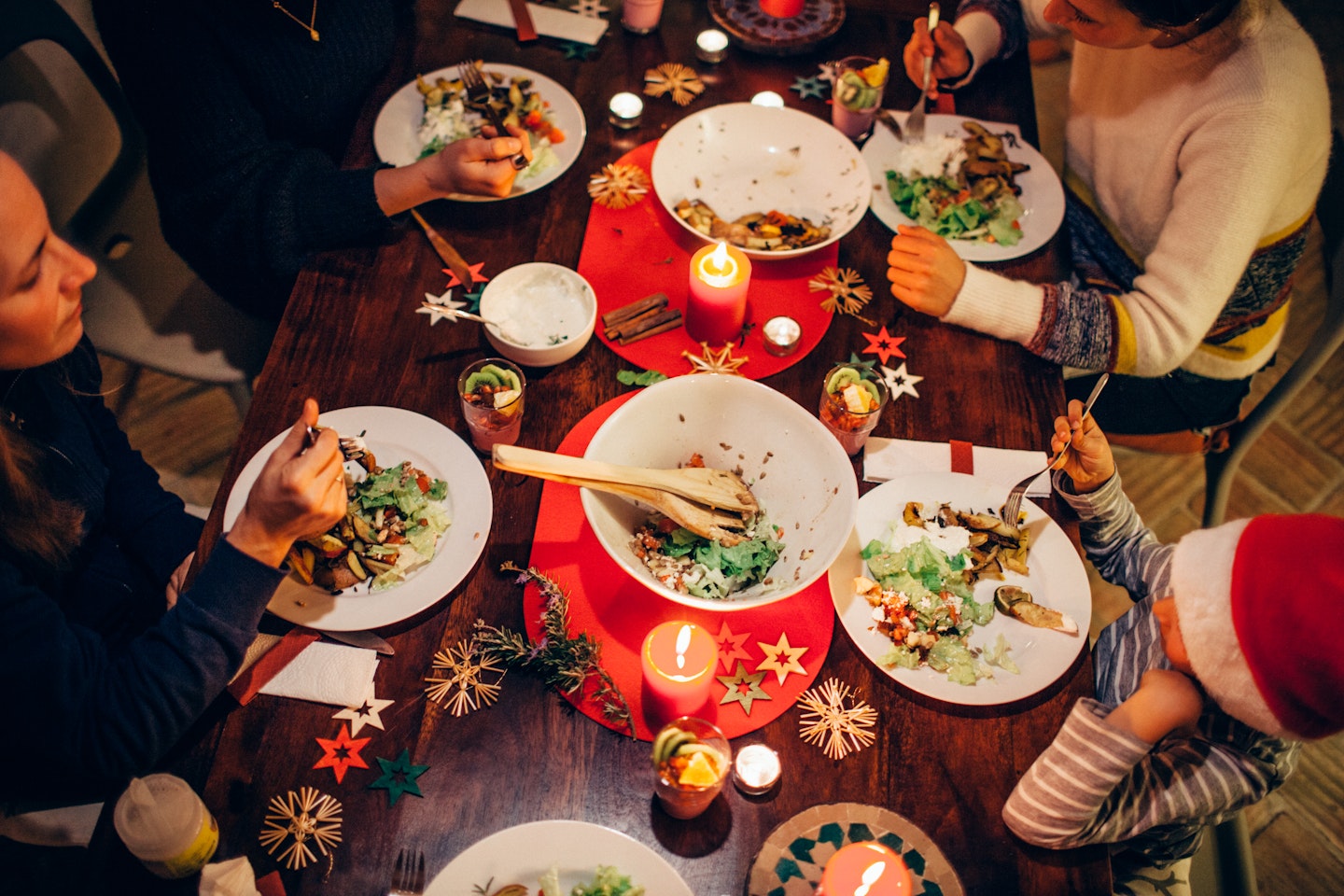 Family eating Christmas dinner
