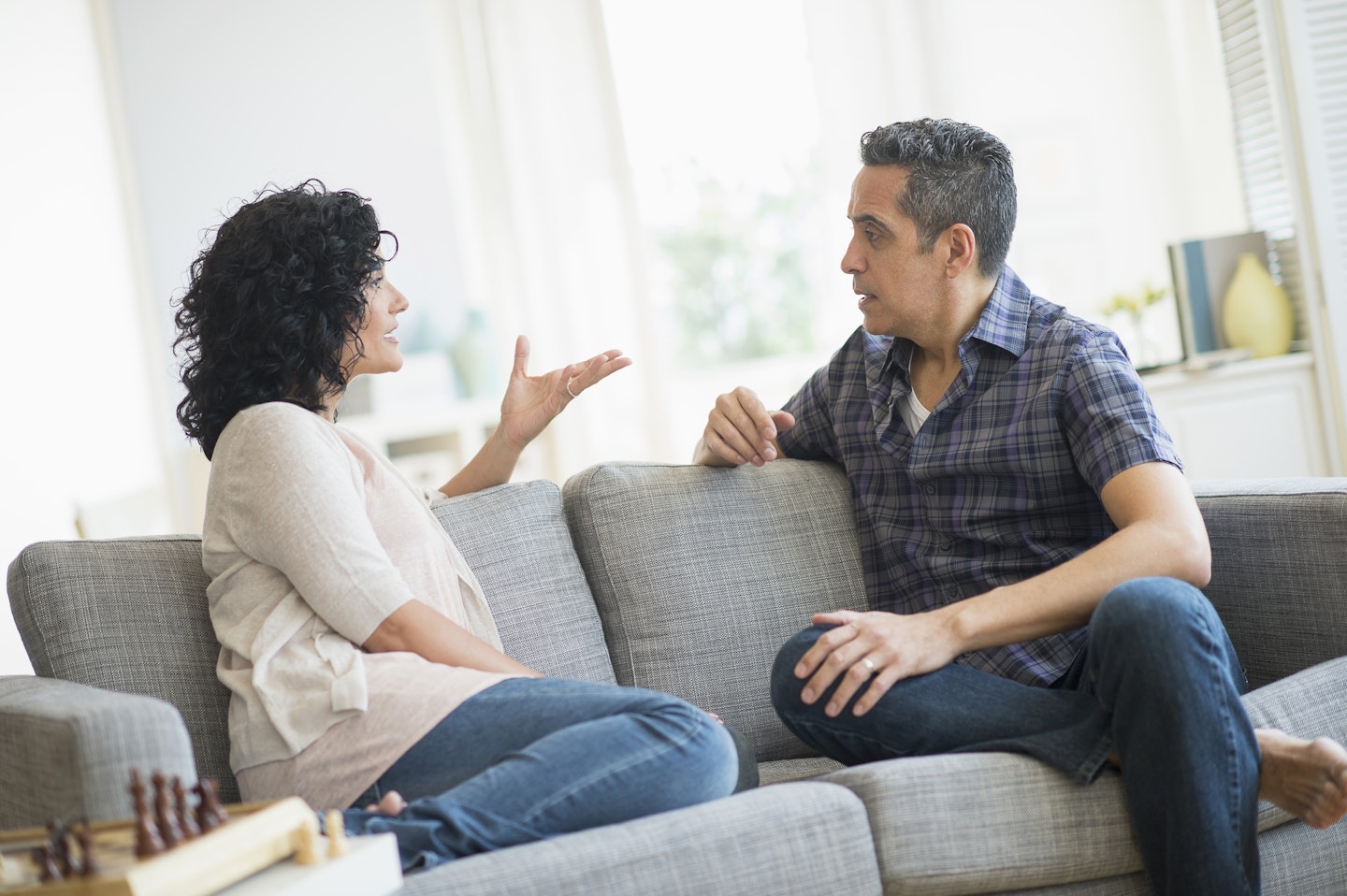 man and women on couch