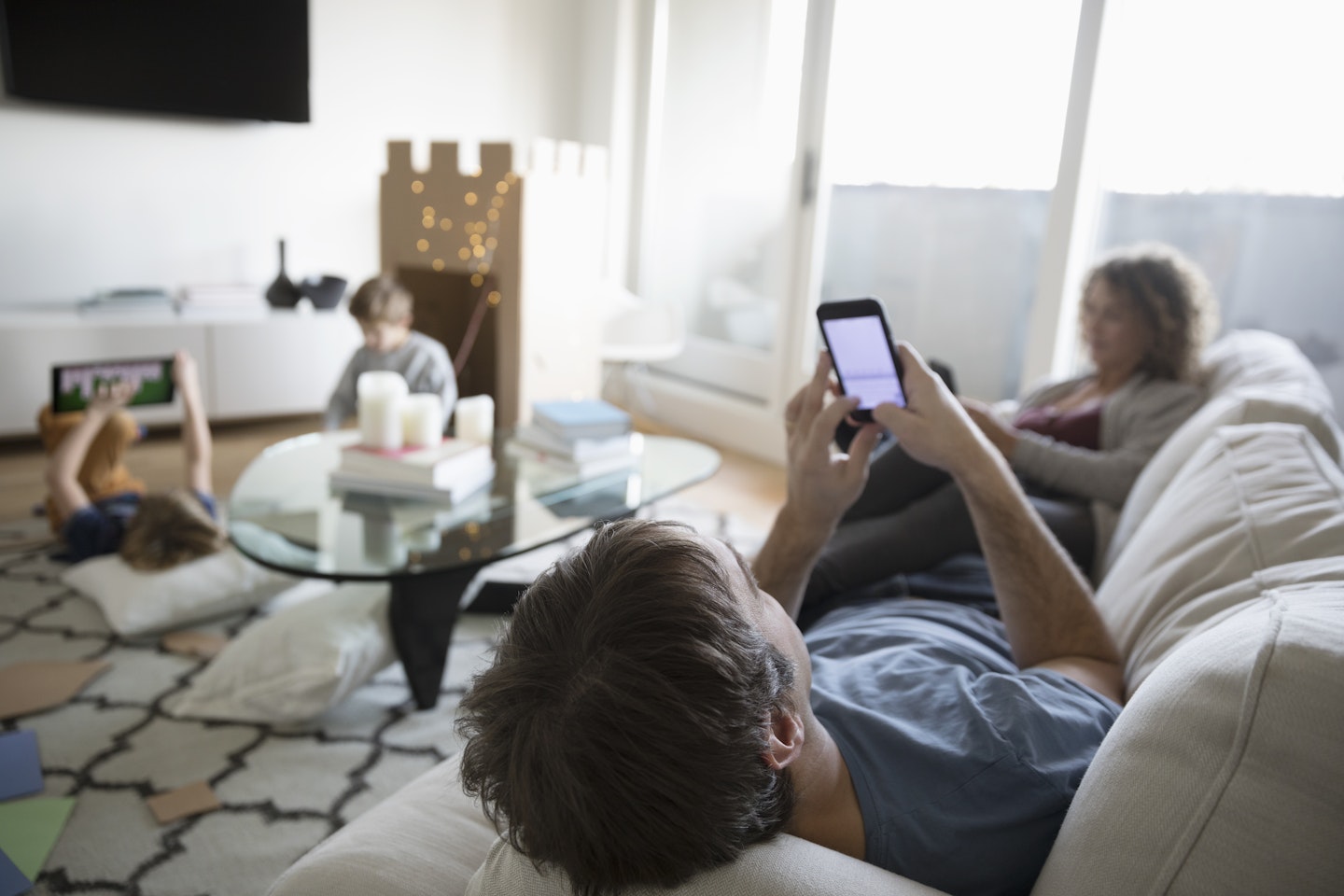 family in living room