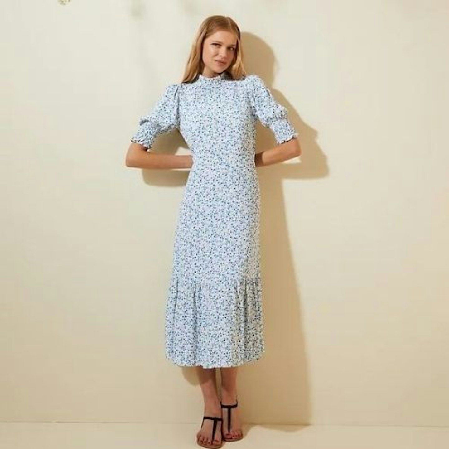 Ditsy Floral Puff Sleeve Midi Tea Dress