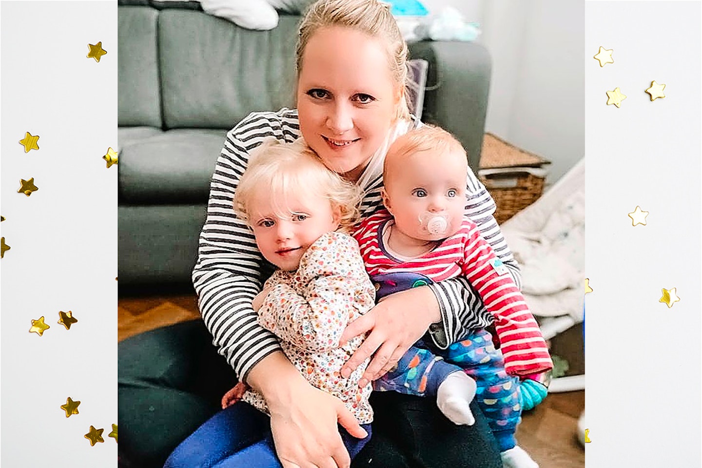 Women holding 2 children