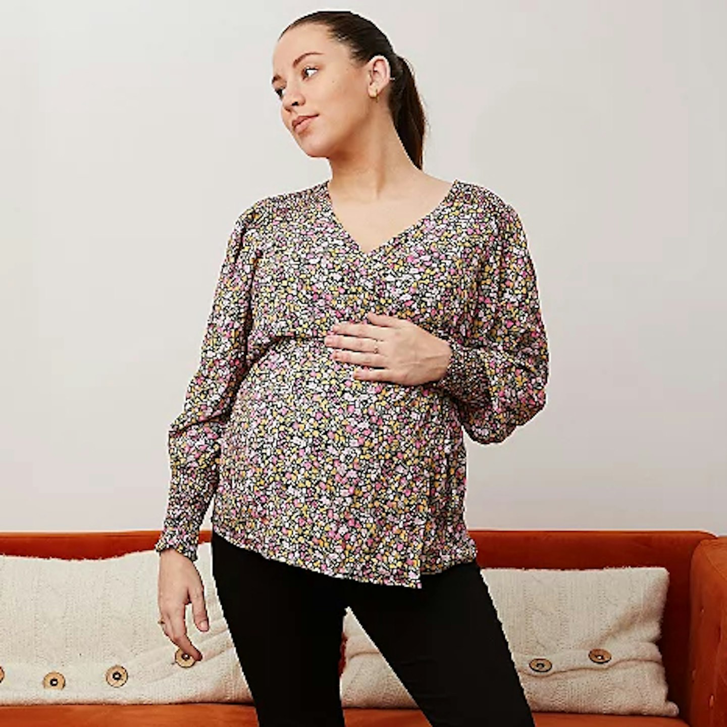 Maternity Floral Print Wrap Blouse