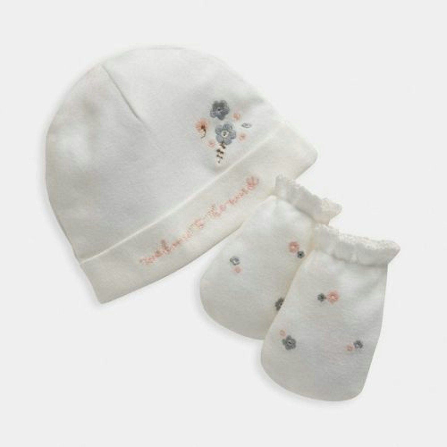Floral Embroidered Hat u0026amp; Mitts