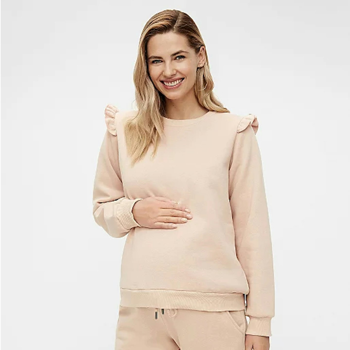 MAMALICIOUS Maternity Pale Pink Frill Trim Sweatshirt