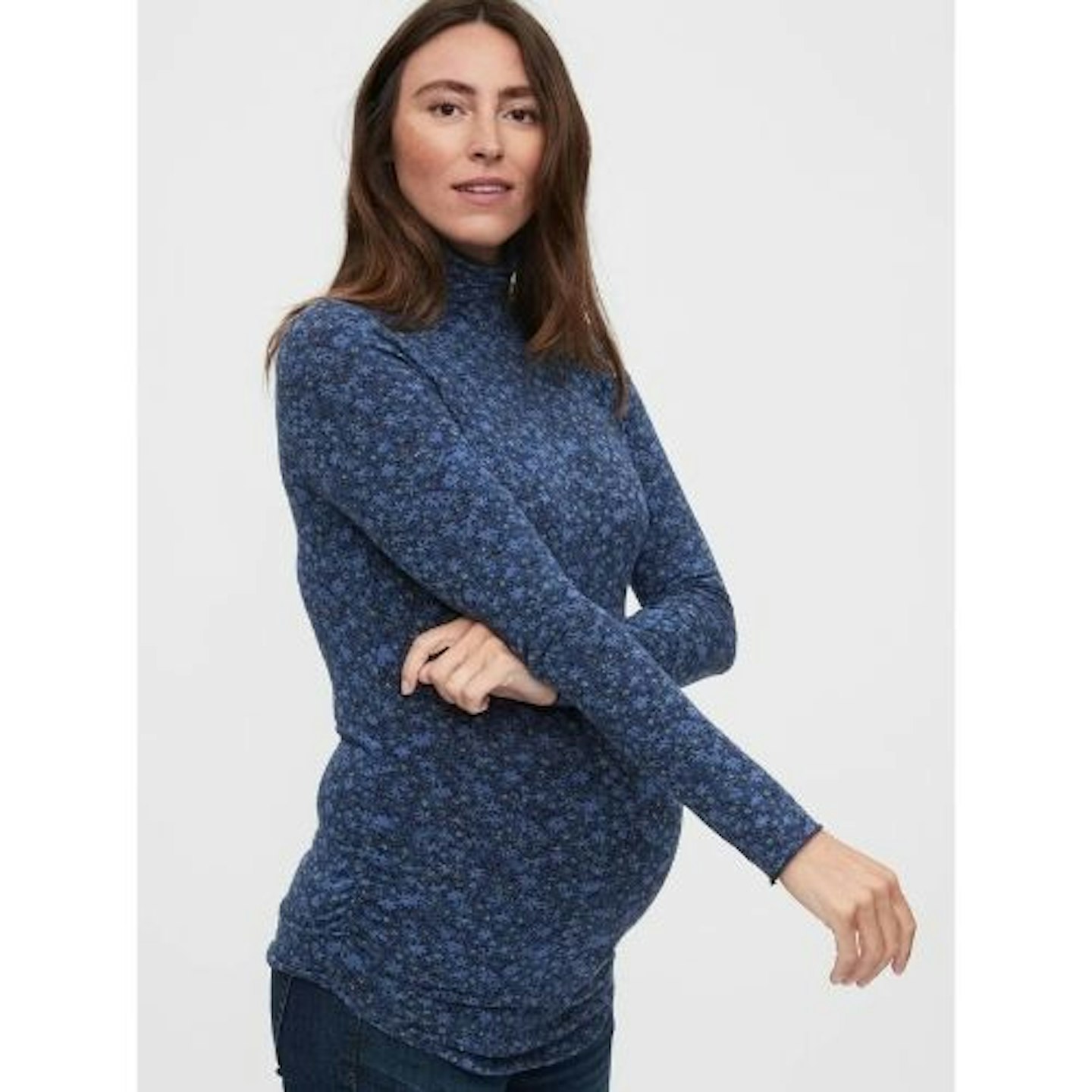 Maternity Funnel-Neck Feather T-Shirt