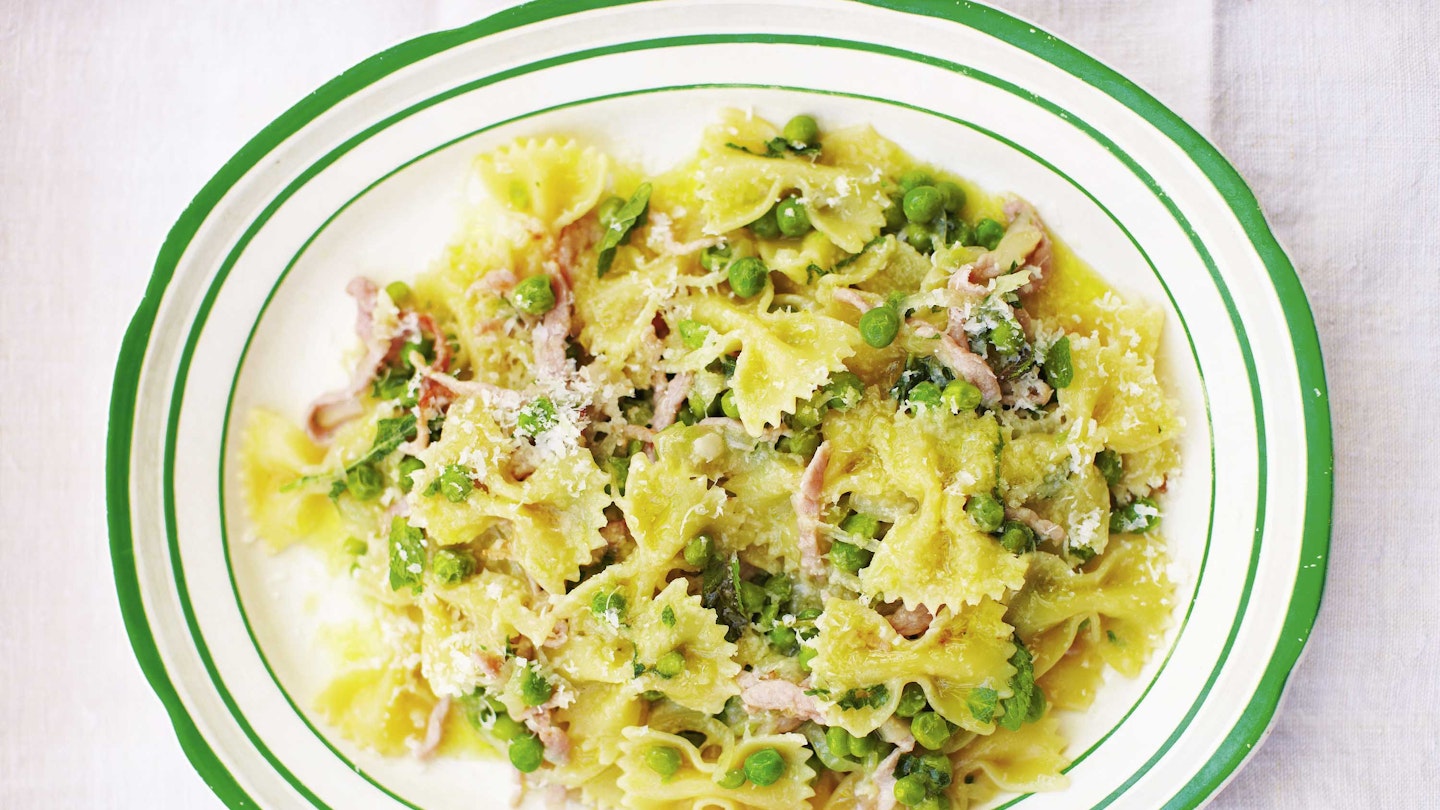 Farfalle Pasta with Pancetta and Peas Recipe